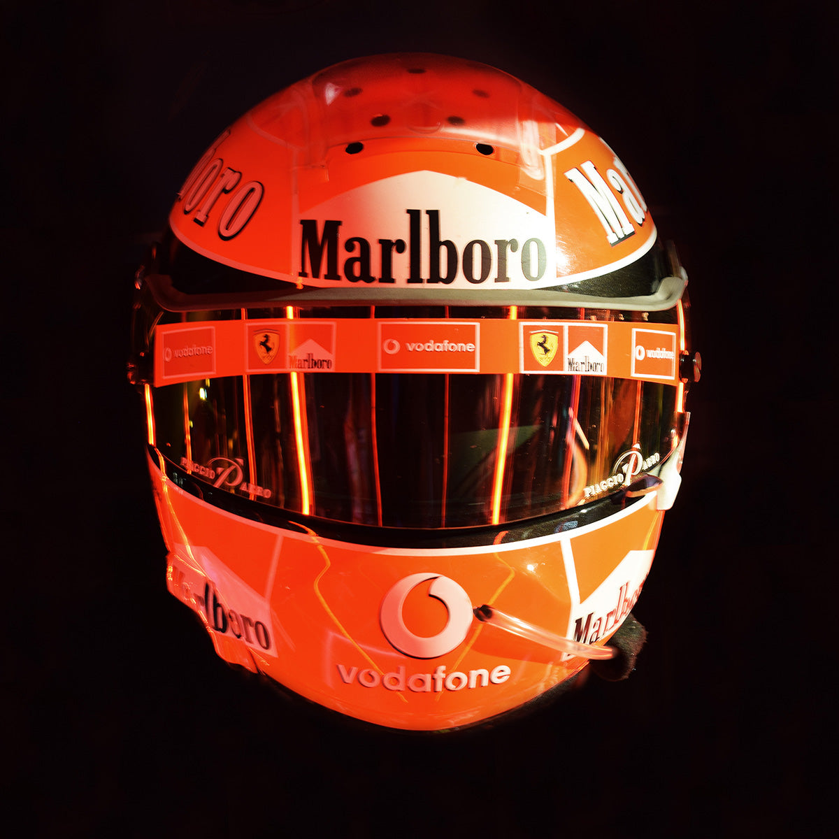 2002 Michael Schumacher, Hungarian G.P. race used Ferrari World Championship helmet.