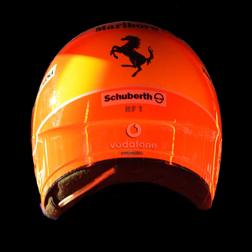 2002 Michael Schumacher, Hungarian G.P. race used Ferrari World Championship helmet.