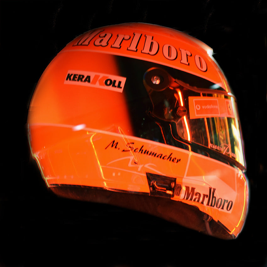 2002 Michael Schumacher, Hungarian G.P. race used Ferrari World Championship helmet.