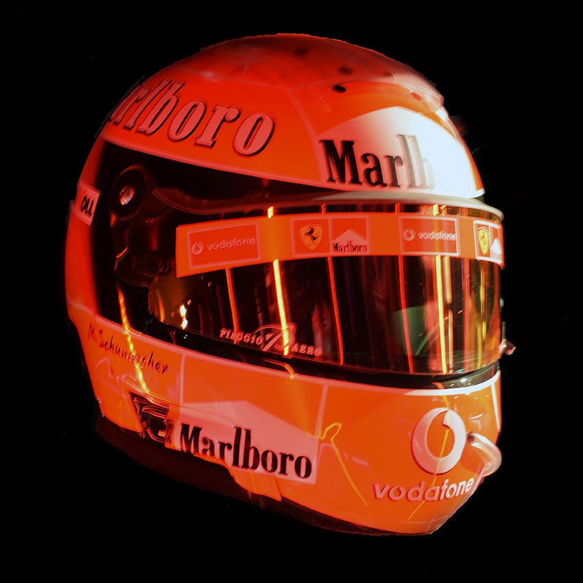 2002 Michael Schumacher, Hungarian G.P. race used Ferrari World Championship helmet.