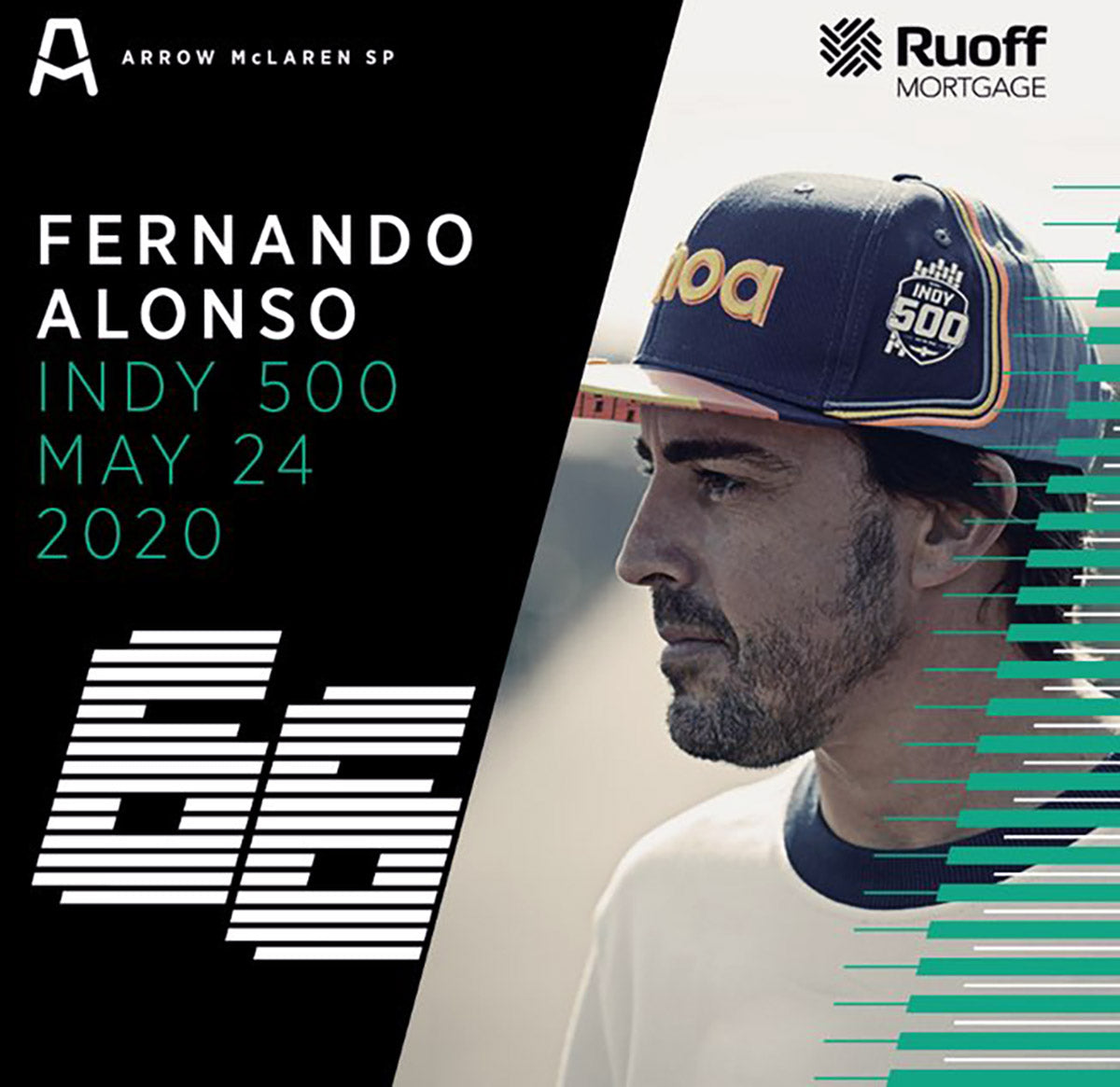 2020 Fernando Alonso Signed Arrow McLaren SP Limited Edition of 66 Indy 500 Photo