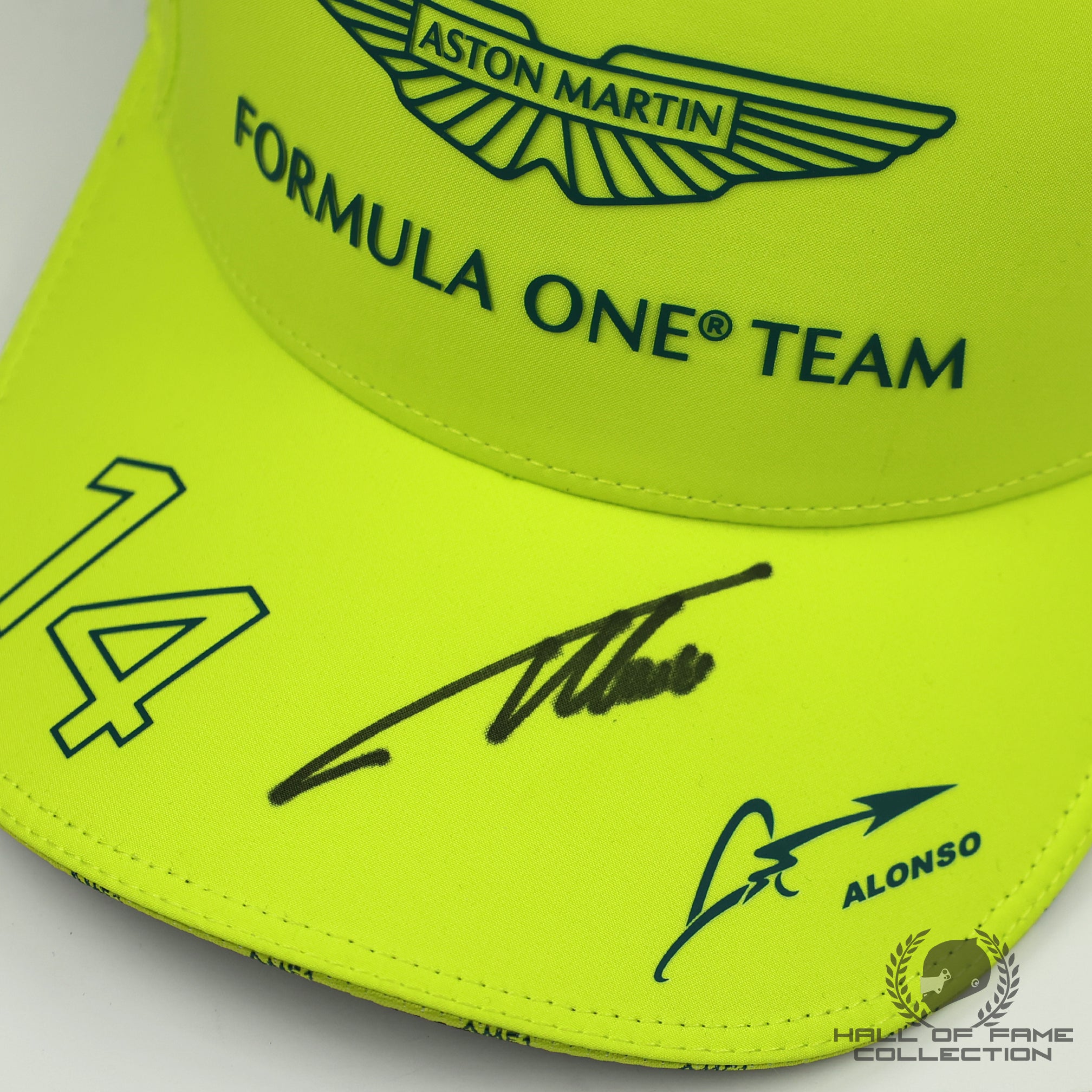 Fernando Alonso Signed Aston Martin Team F1 Hat - Lime