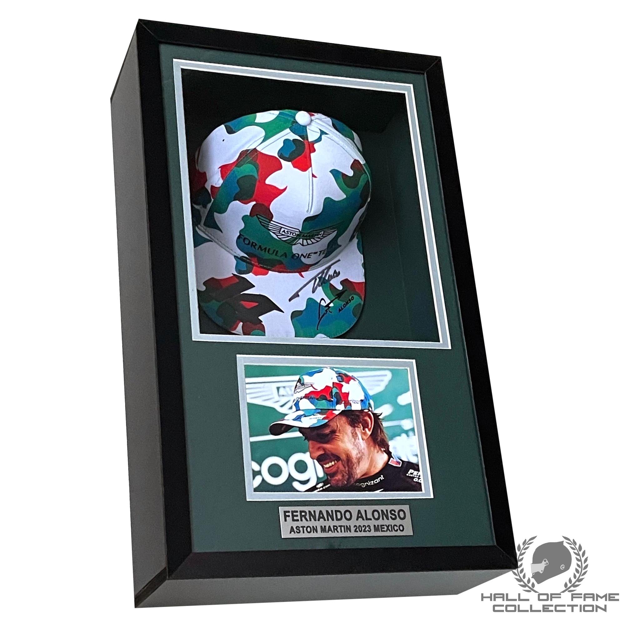 Fernando Alonso Signed & Framed Aston Martin F1 Hat