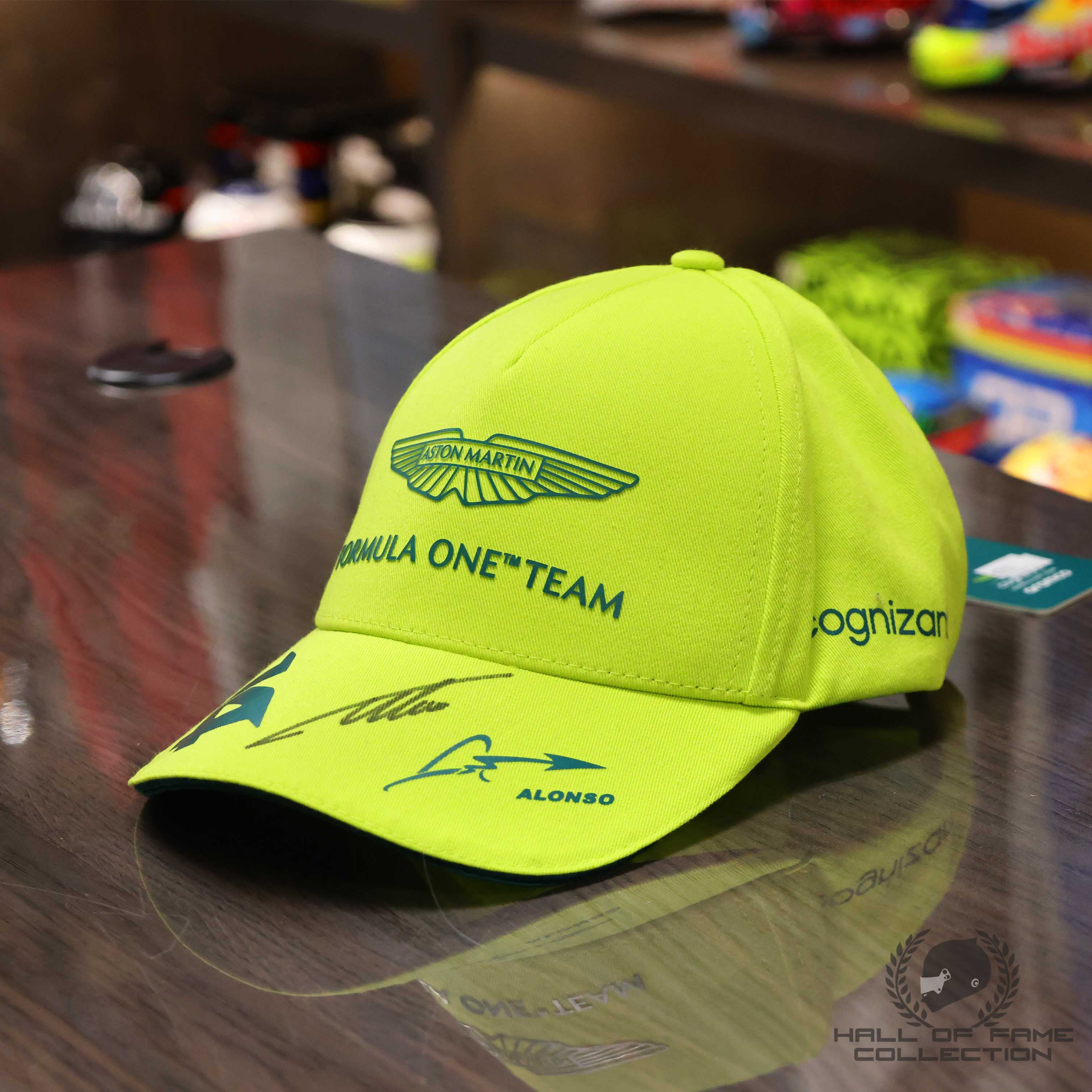 Fernando Alonso Signed Aston Martin Team F1 Hat - Lime