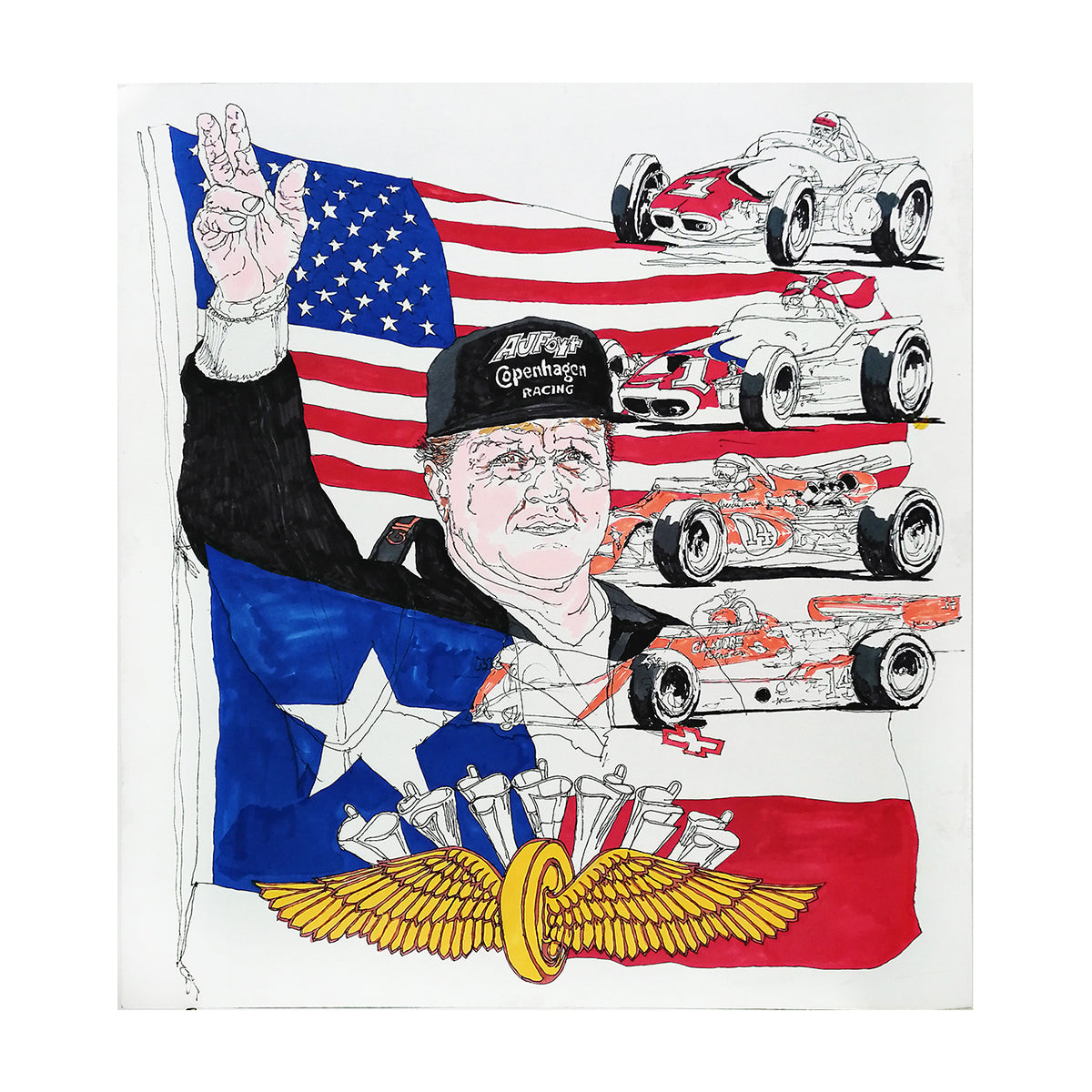 1993 A.J. Foyt at Indianapolis Original Ron Burton Artwork