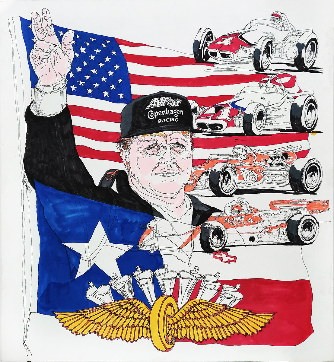 1993 A.J. Foyt at Indianapolis Original Ron Burton Artwork