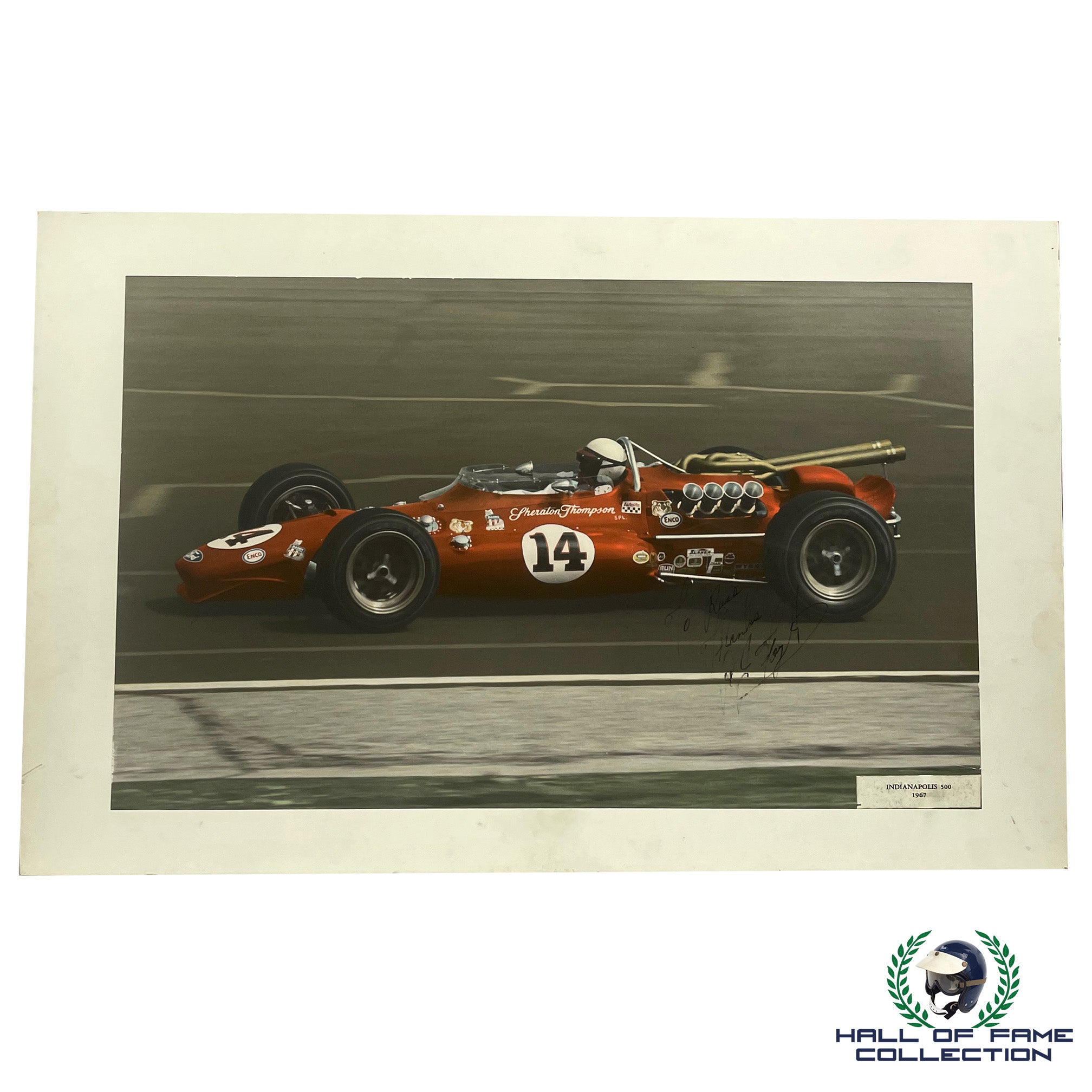 1967 AJ Foyt Signed Original Ken Coles Colorized Indy 500 Win 11x18 Photo