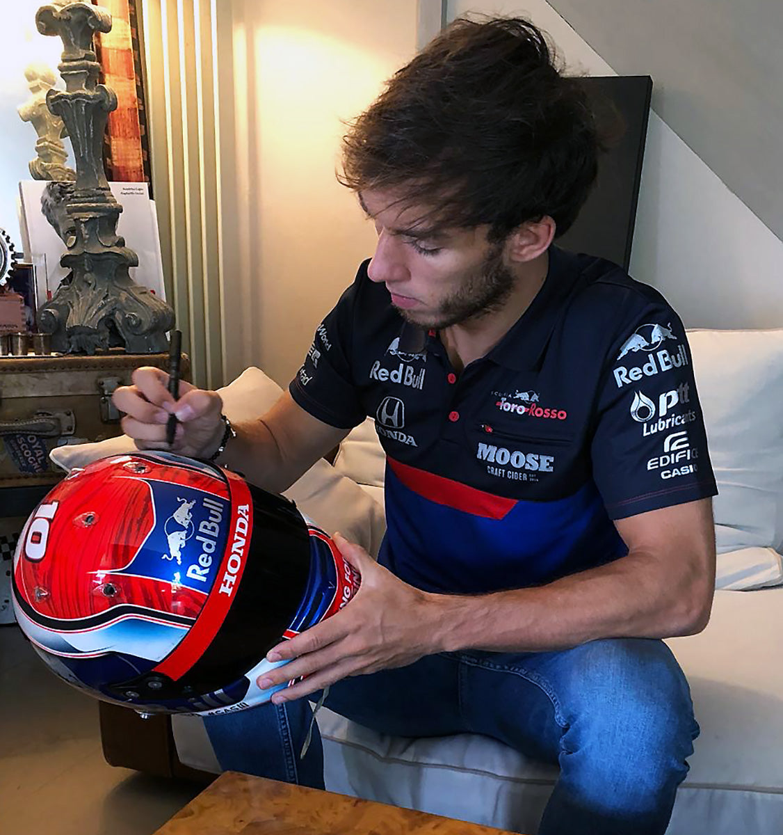 2019 Pierre Gasly Signed Race Used Toro Rosso Belgium GP Arai GP7-RC F1 Helmet