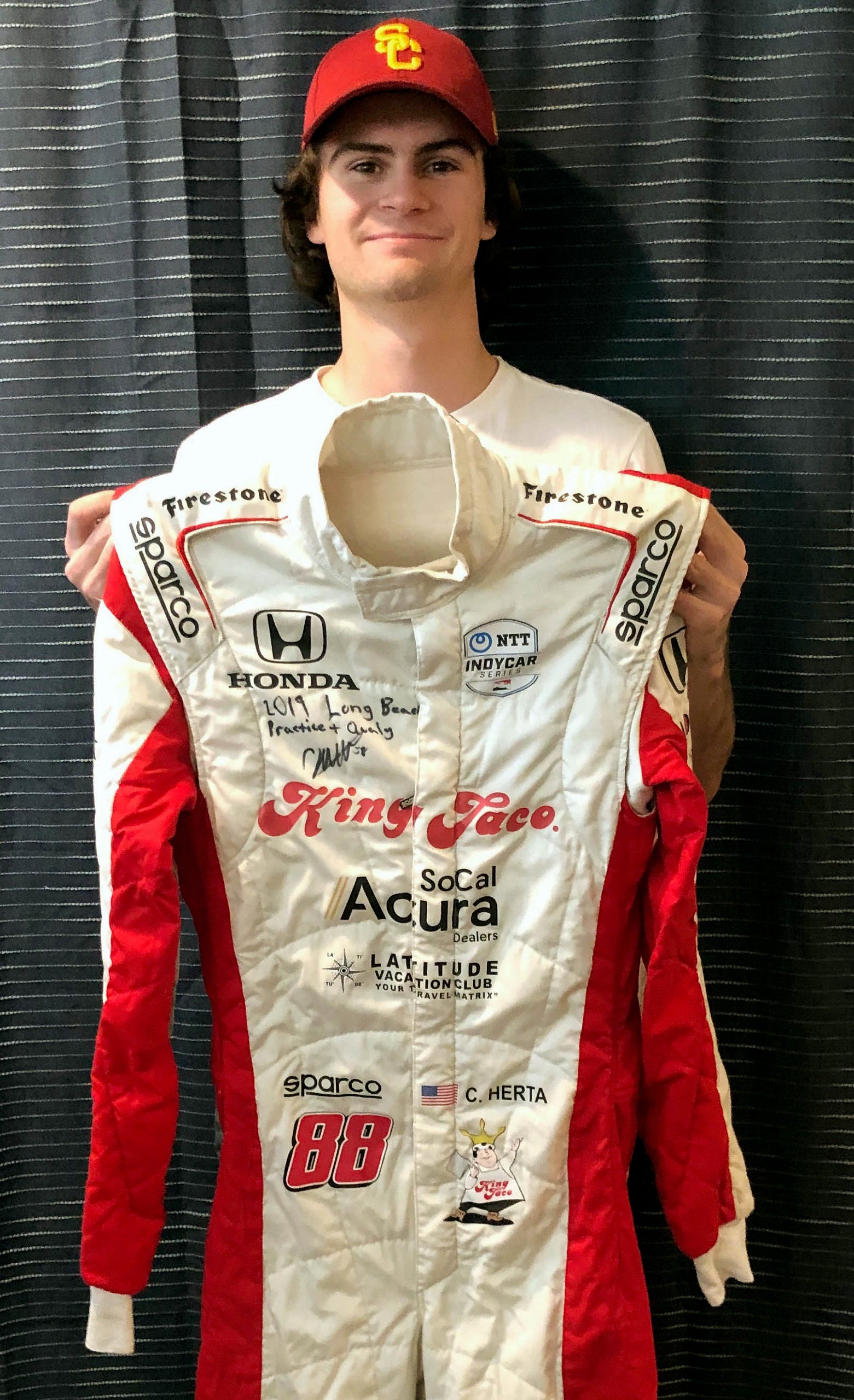 2019 Colton Herta Signed Long Beach Grand Prix Qualifying IndyCar Suit