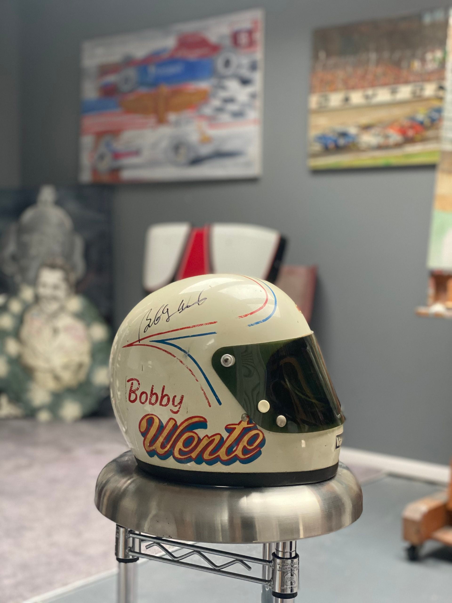 1970's Bobby Wente Signed Race Used Bell Star USAC Midget Helmet