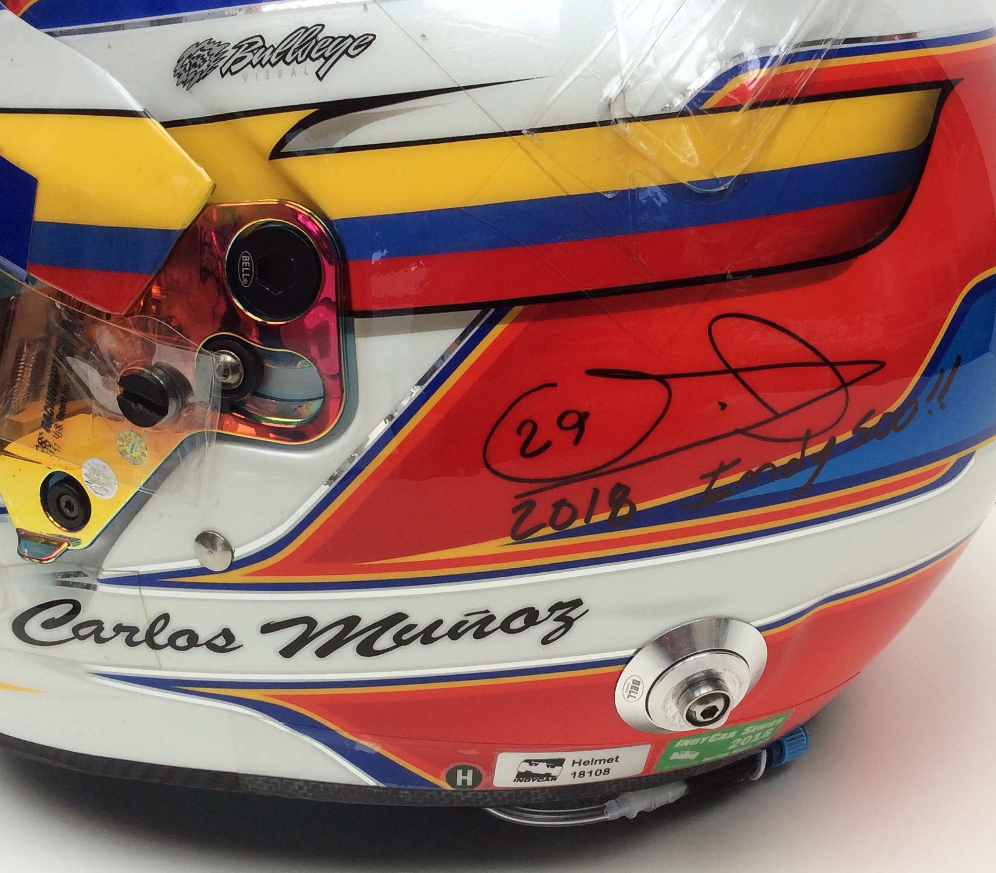 2018 Carlos Munoz Autographed Indianapolis 500 Used Andretti Autosport IndyCar Helmet