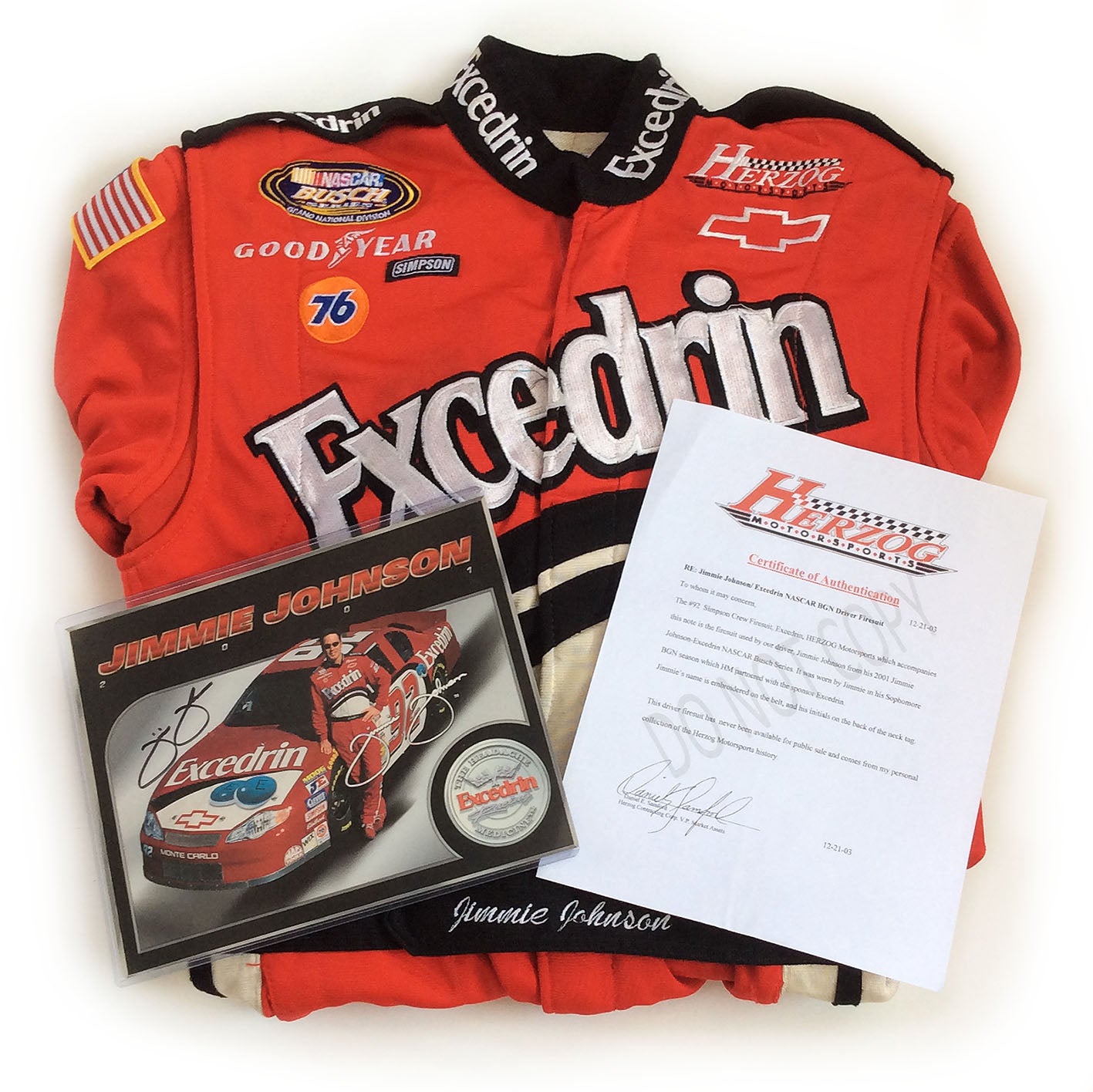 2001 Jimmie Johnson Herzog Race Worn Motorsports 'Excedrin' NASCAR Suit