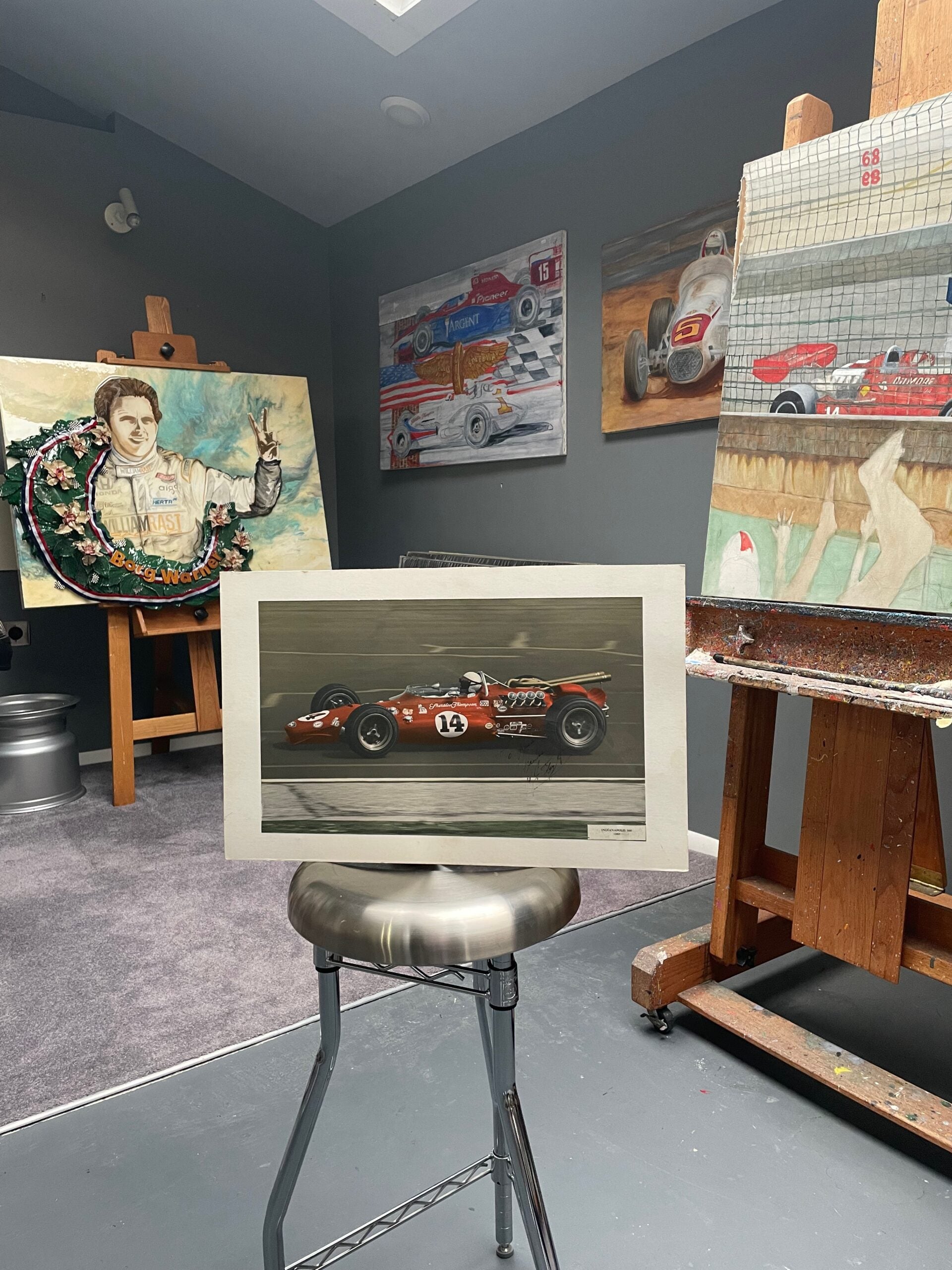1967 AJ Foyt Signed Original Ken Coles Colorized Indy 500 Win 11x18 Ph