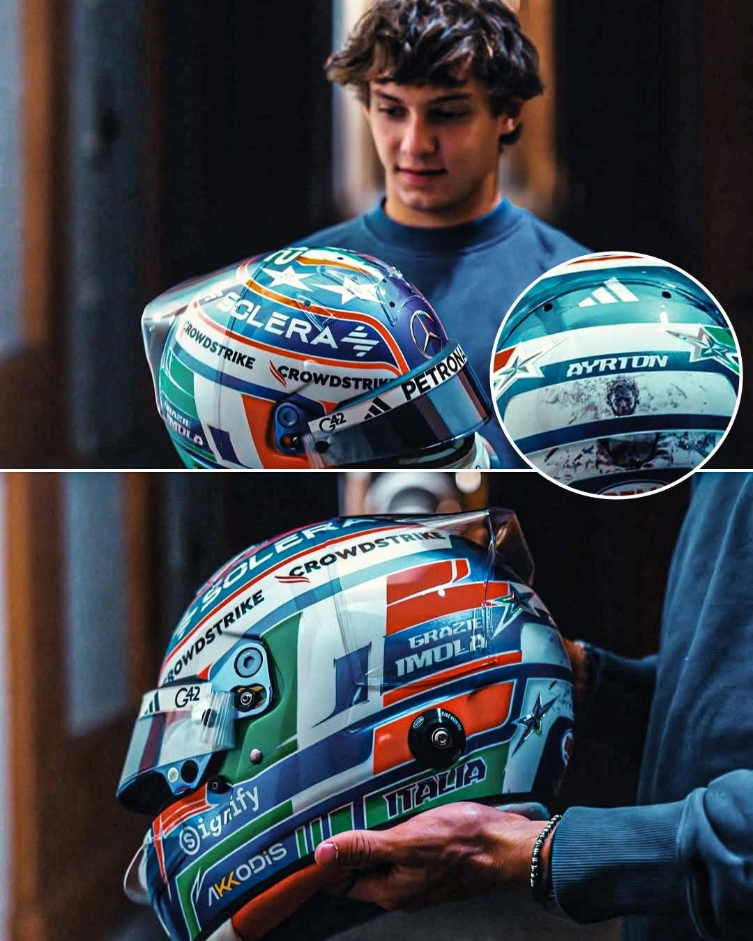 2025 Kimi Antonelli Signed Emilia Romagna GP Race Used Mercedes F1 Helmet