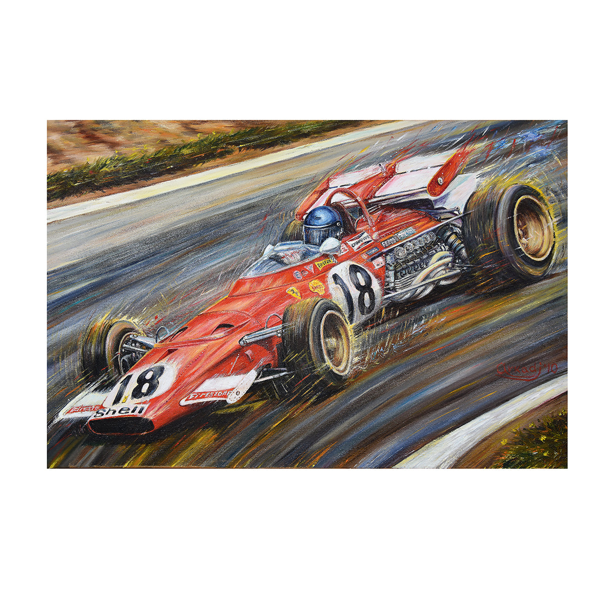 1970 Jacky Ickx Canadian Grand Prix Win Ferrari F1 Arkadi Original Artwork