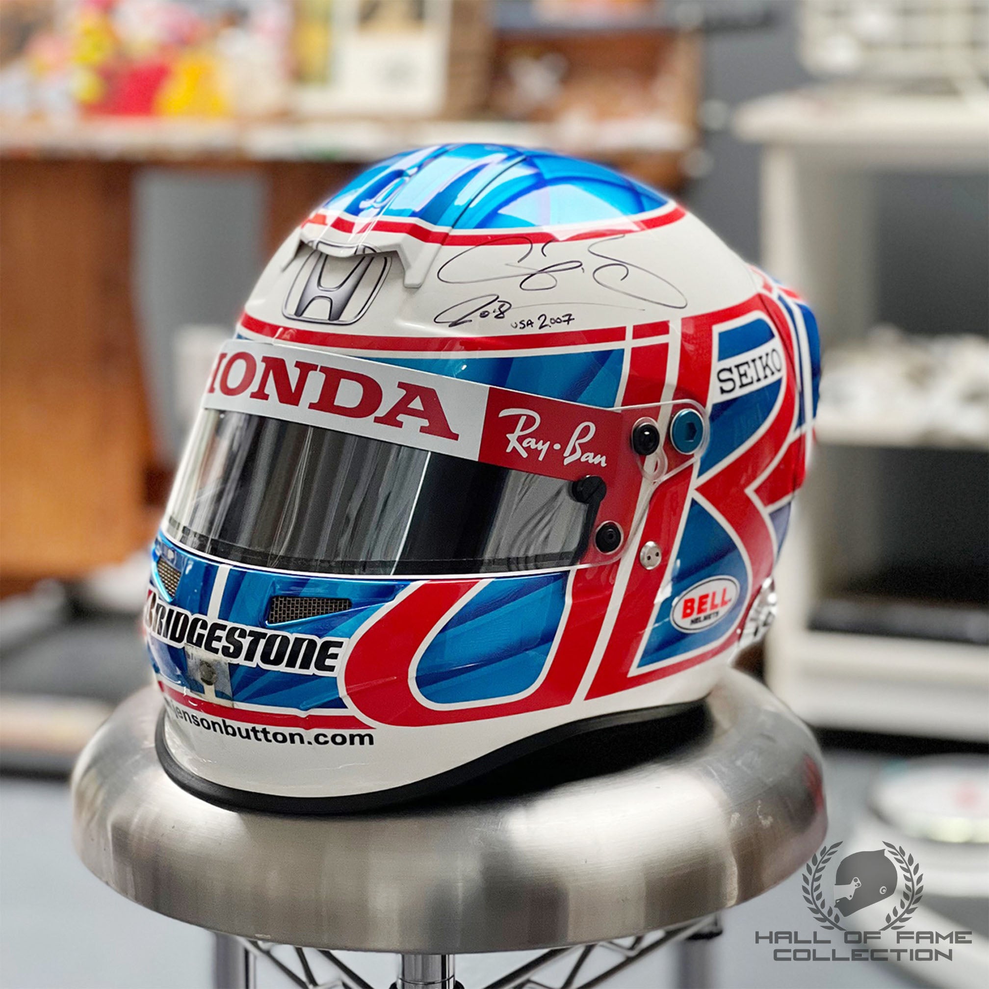 2007 Jenson Button Signed Race Used US Grand Prix Honda F1 Helmet