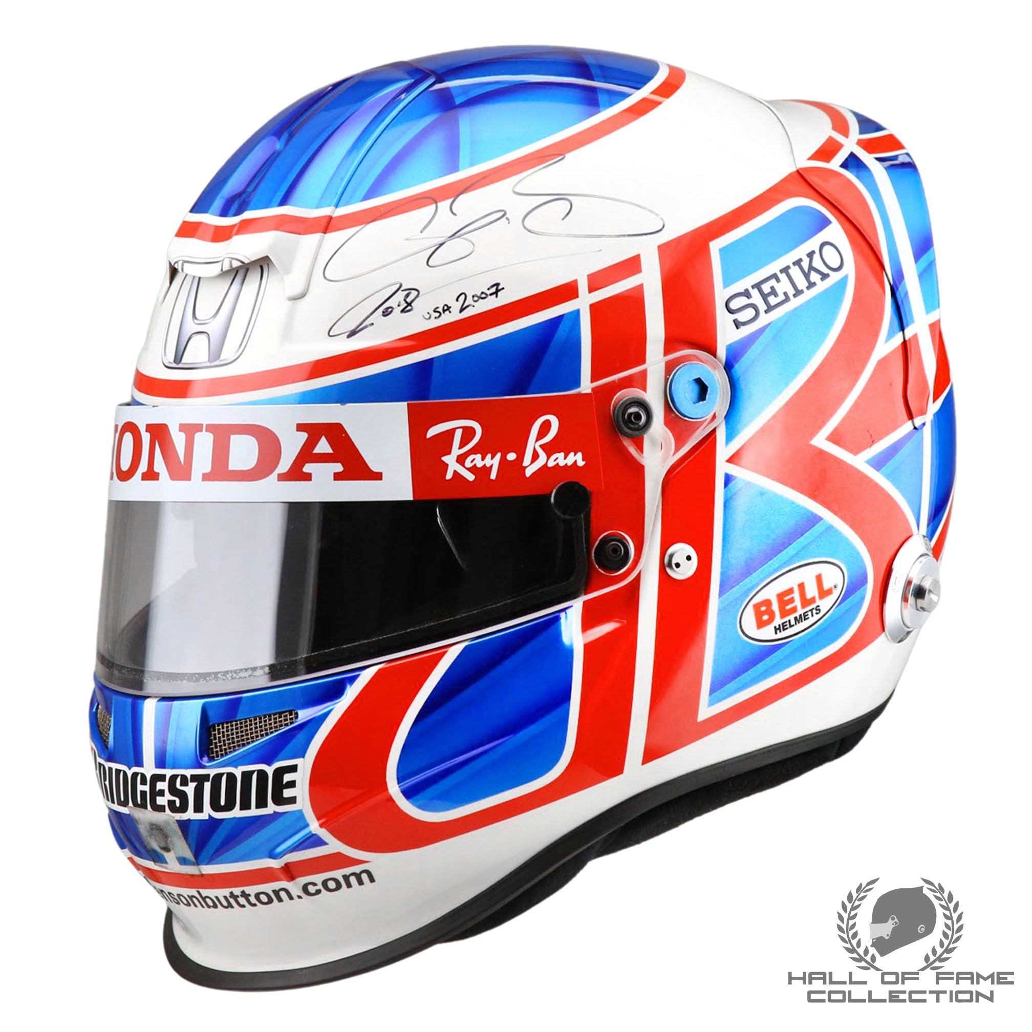 2007 Jenson Button Signed Race Used US Grand Prix Honda F1 Helmet