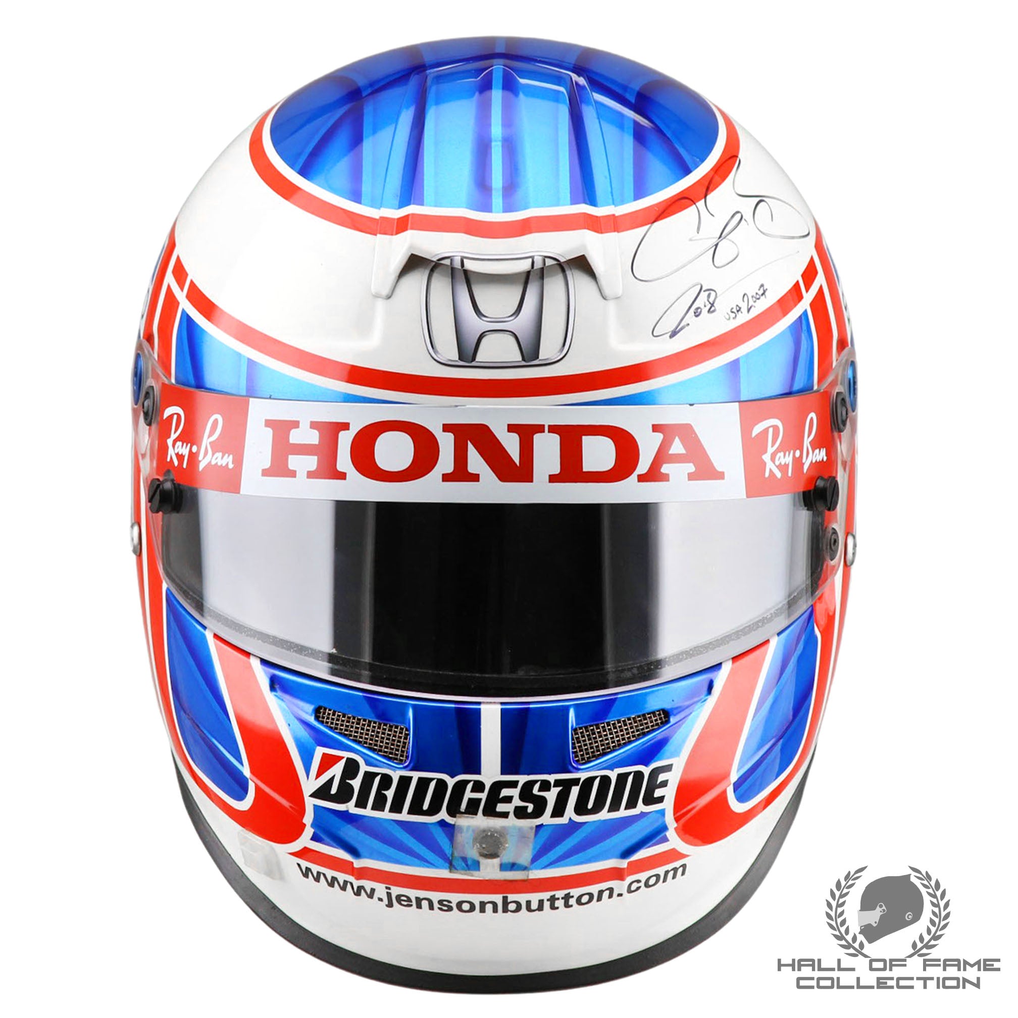 2007 Jenson Button Signed Race Used US Grand Prix Honda F1 Helmet