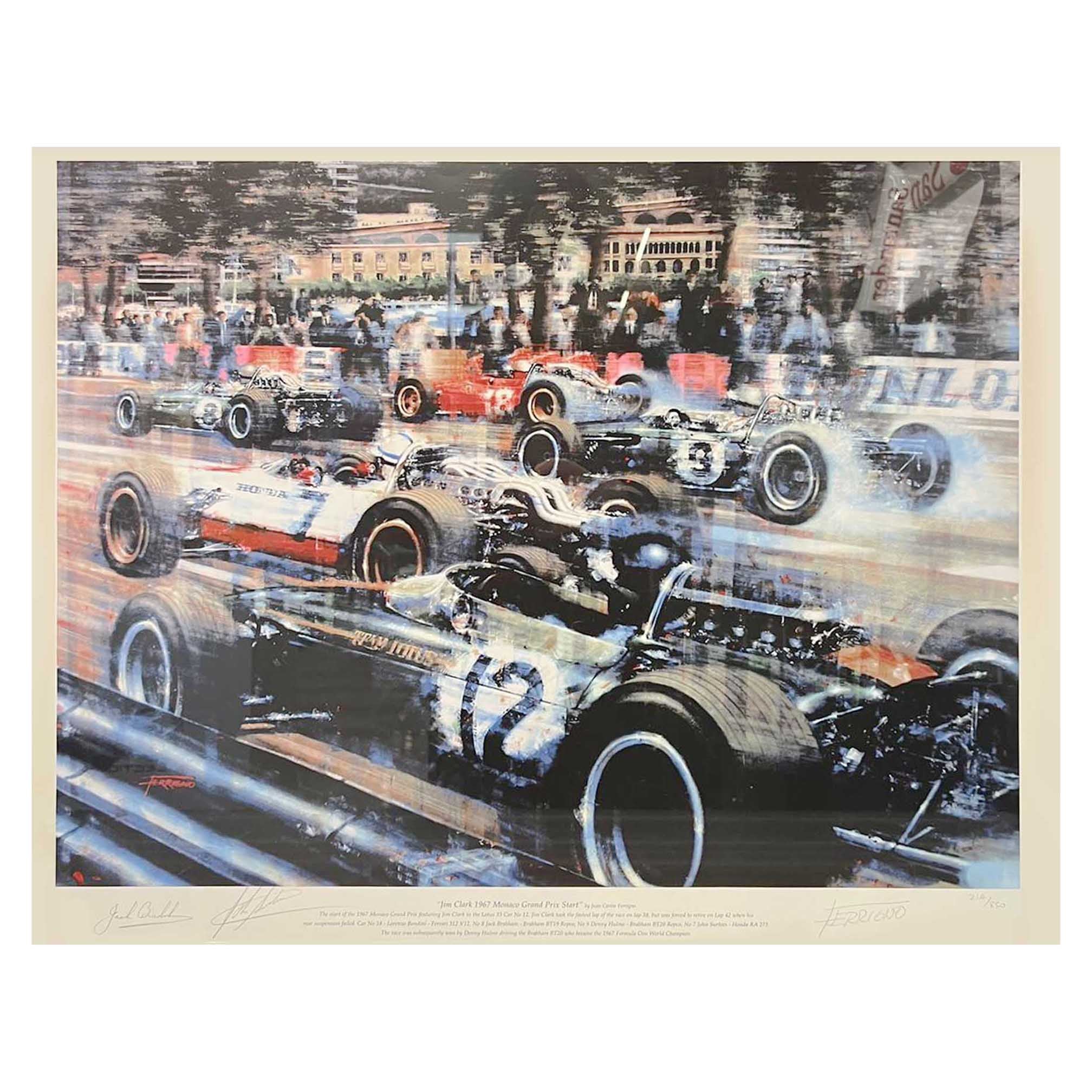 Jim Clark 1967 Monaco Grand Prix Start Signed by Brabham & Surtees
