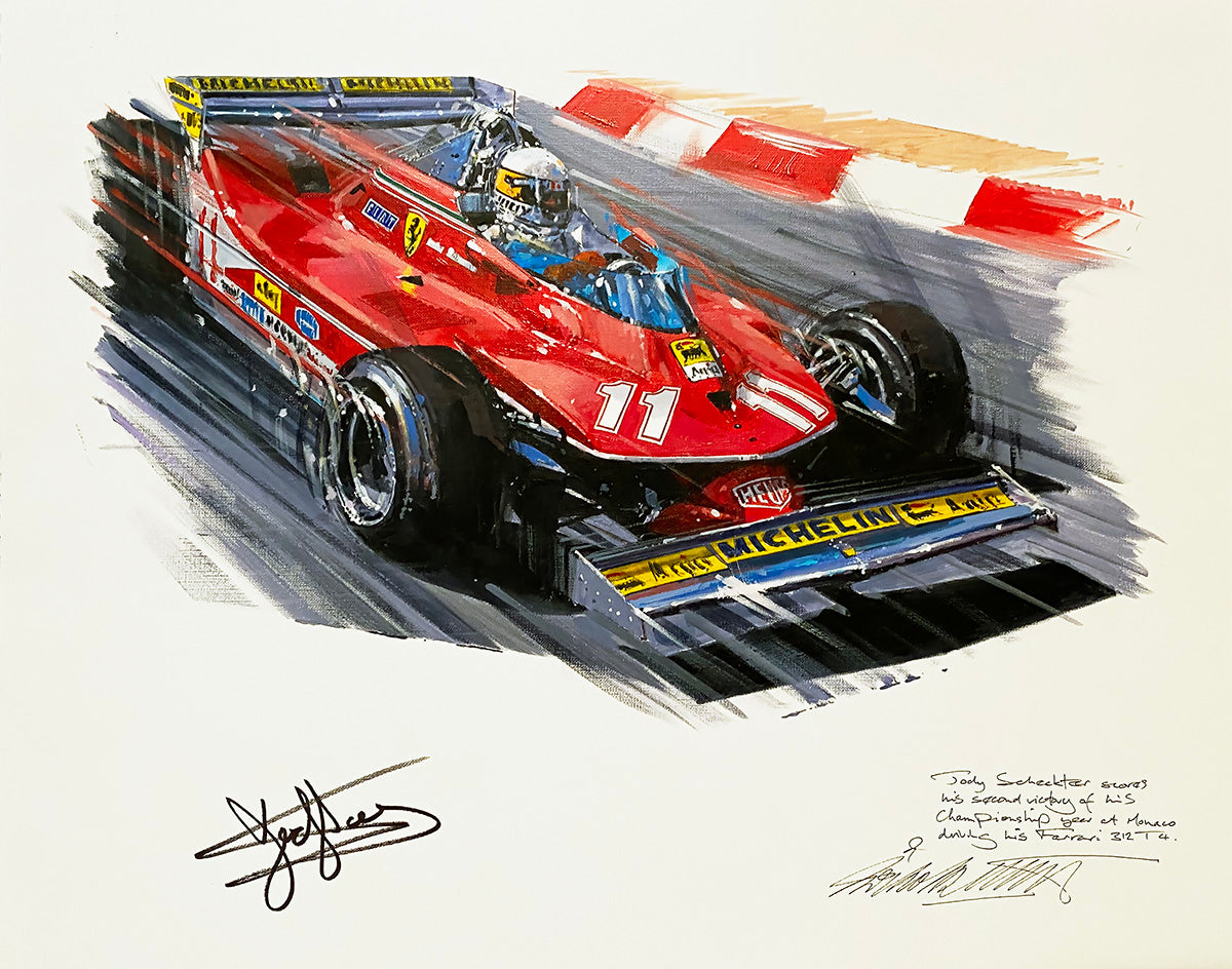 1979 Jody Scheckter Signed 'Prince of Monaco' Nicolas Watts Original Artwork