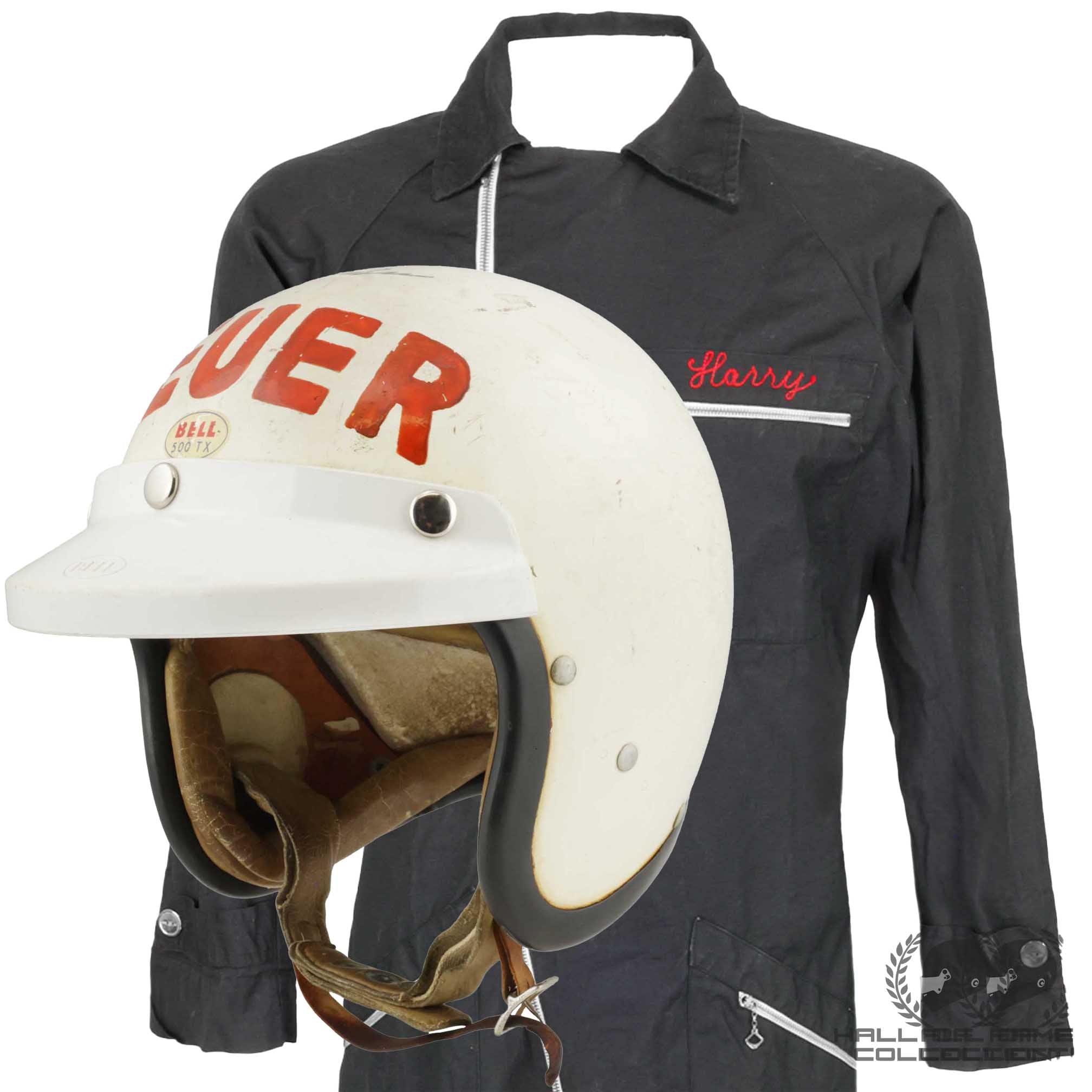 1959 Harry Heuer Signed Race Used Bell 500 TX Helmet and Suit