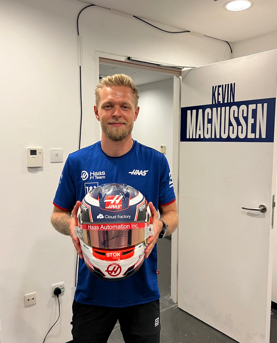 2022 Kevin Magnussen Signed Brazil & Abu Dhabi Used Haas F1 Helmet