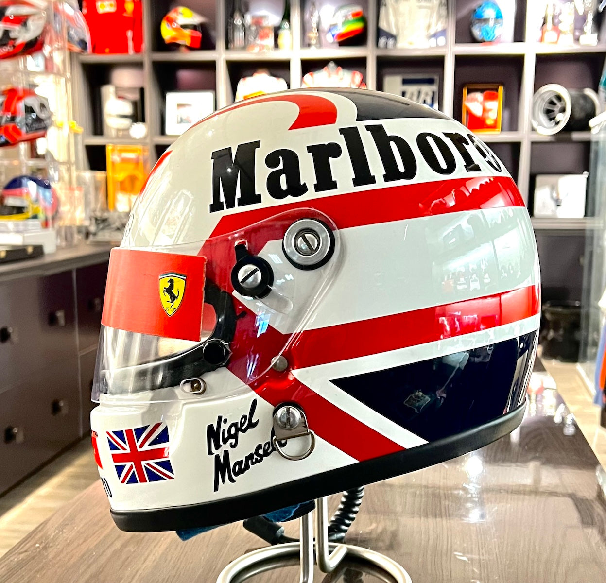 1990 Nigel Mansell Race Used USA / Brazil / Monaco Grand Prix Scuderia Ferrari F1 Helmet