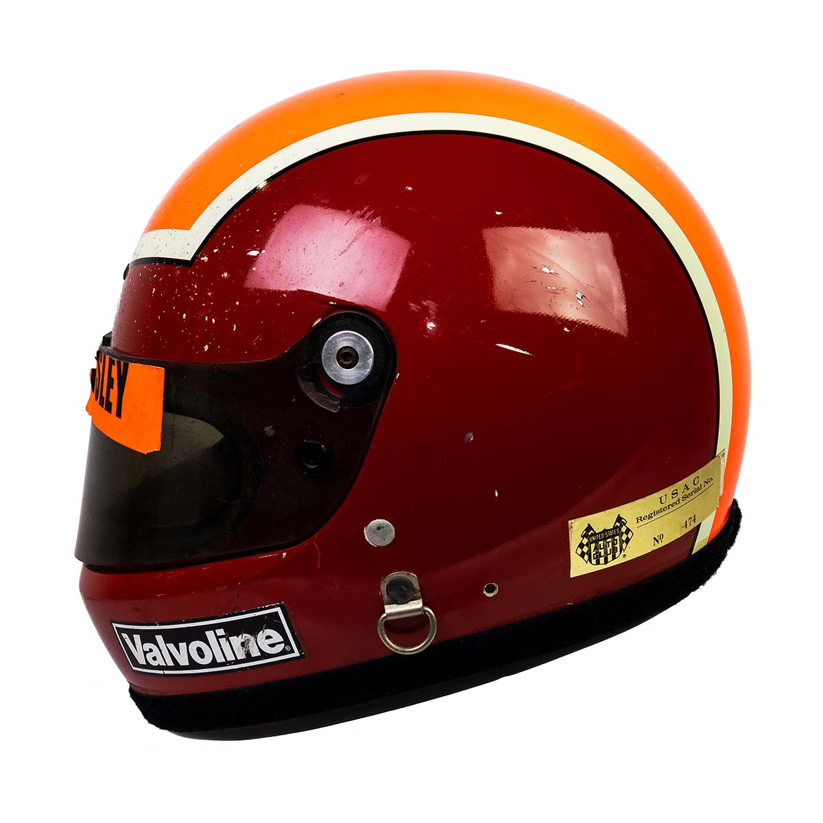 1980 motorcycle helmet Mike Mosley Race Used All American Racers IndyCar Ron Sewell. Motorcycle Helmet (model