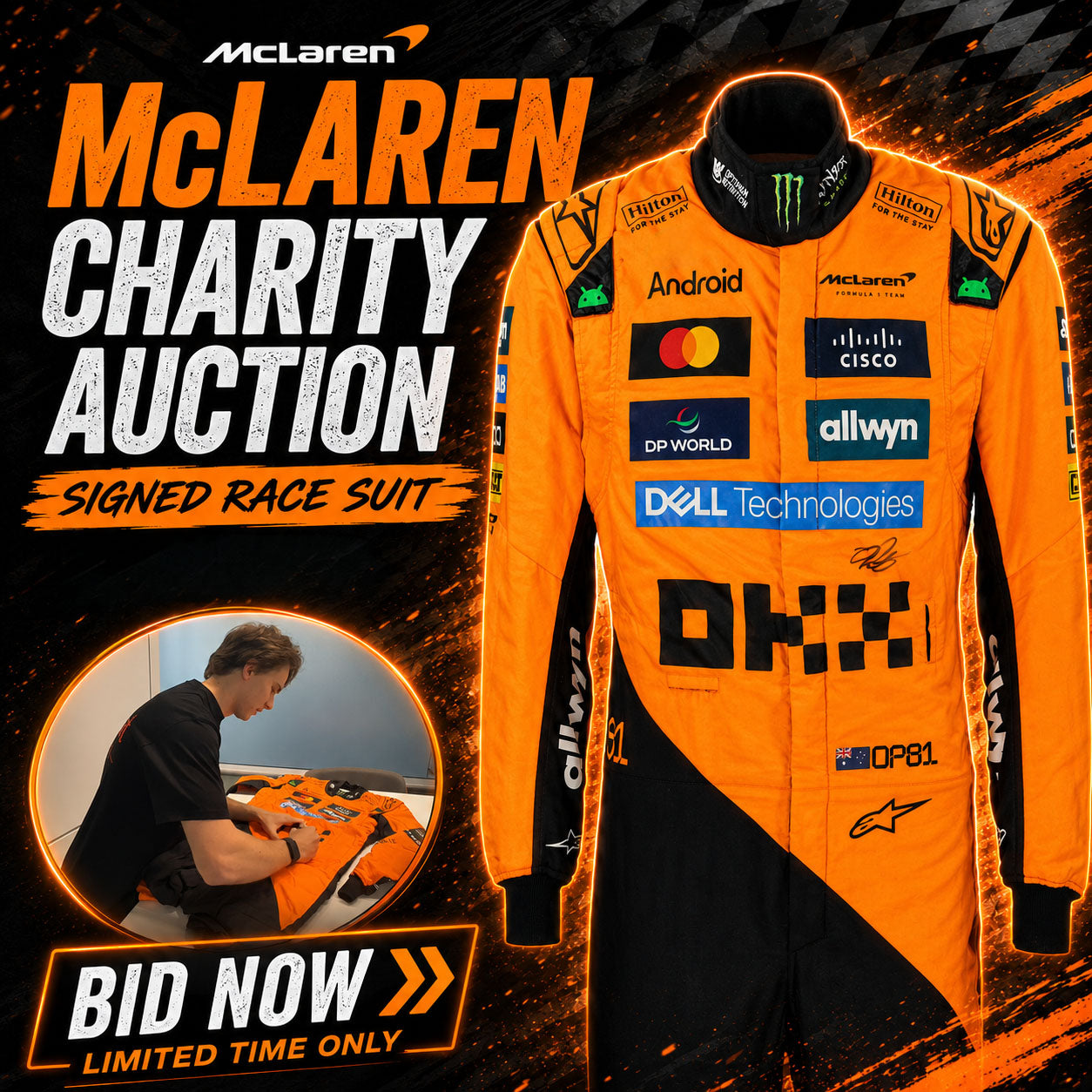 2025 Oscar Piastri Signed Constructors Champion Season Used McLaren F1 Suit