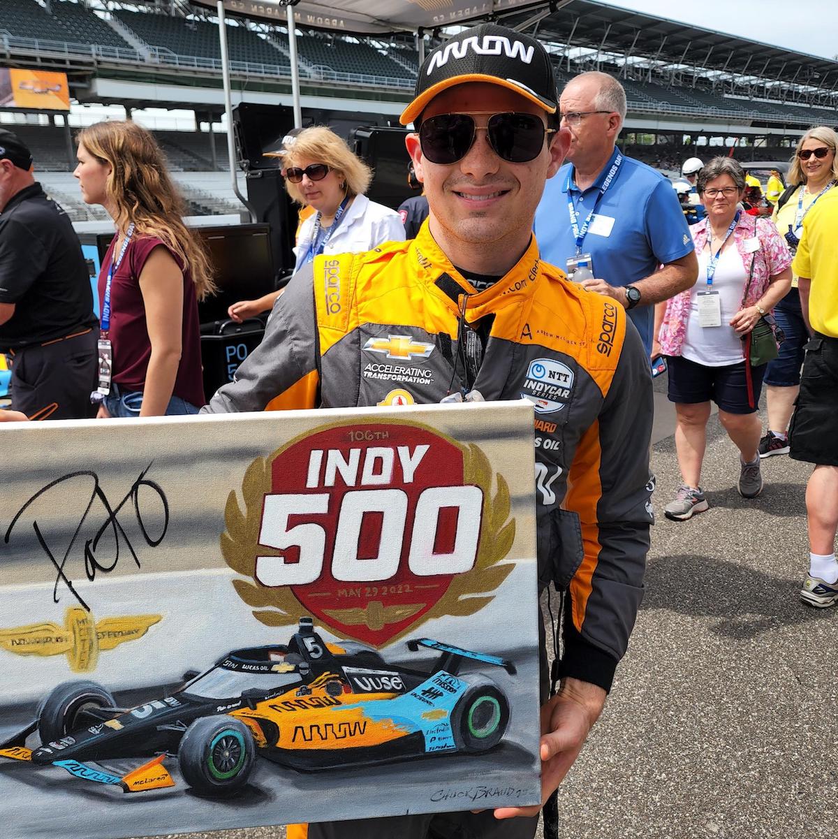 2022 Pato O'Ward Signed 106th Indianapolis 500 18 X 24 Original Artwork By Chuck Braud