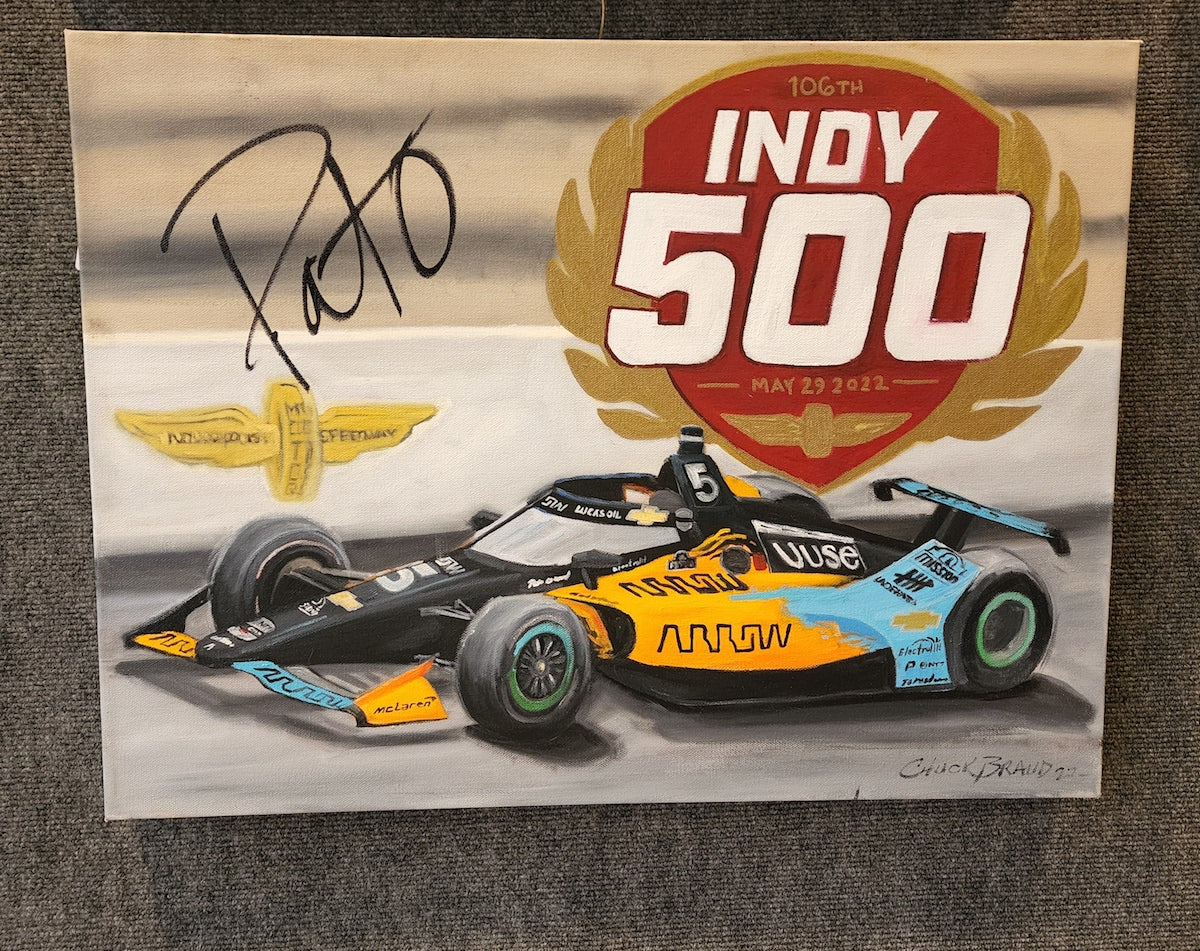 2022 Pato O'Ward Signed 106th Indianapolis 500 18 X 24 Original Artwork By Chuck Braud