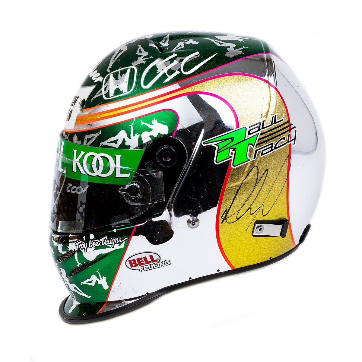 2001 bell motorcycle helmets Paul Tracy Signed Team KOOL Green CART IndyCar Series Helmet Chloe Faye Mini Backpack/Daypack face protection. Colors:Glacier Silver cheap spin pedal