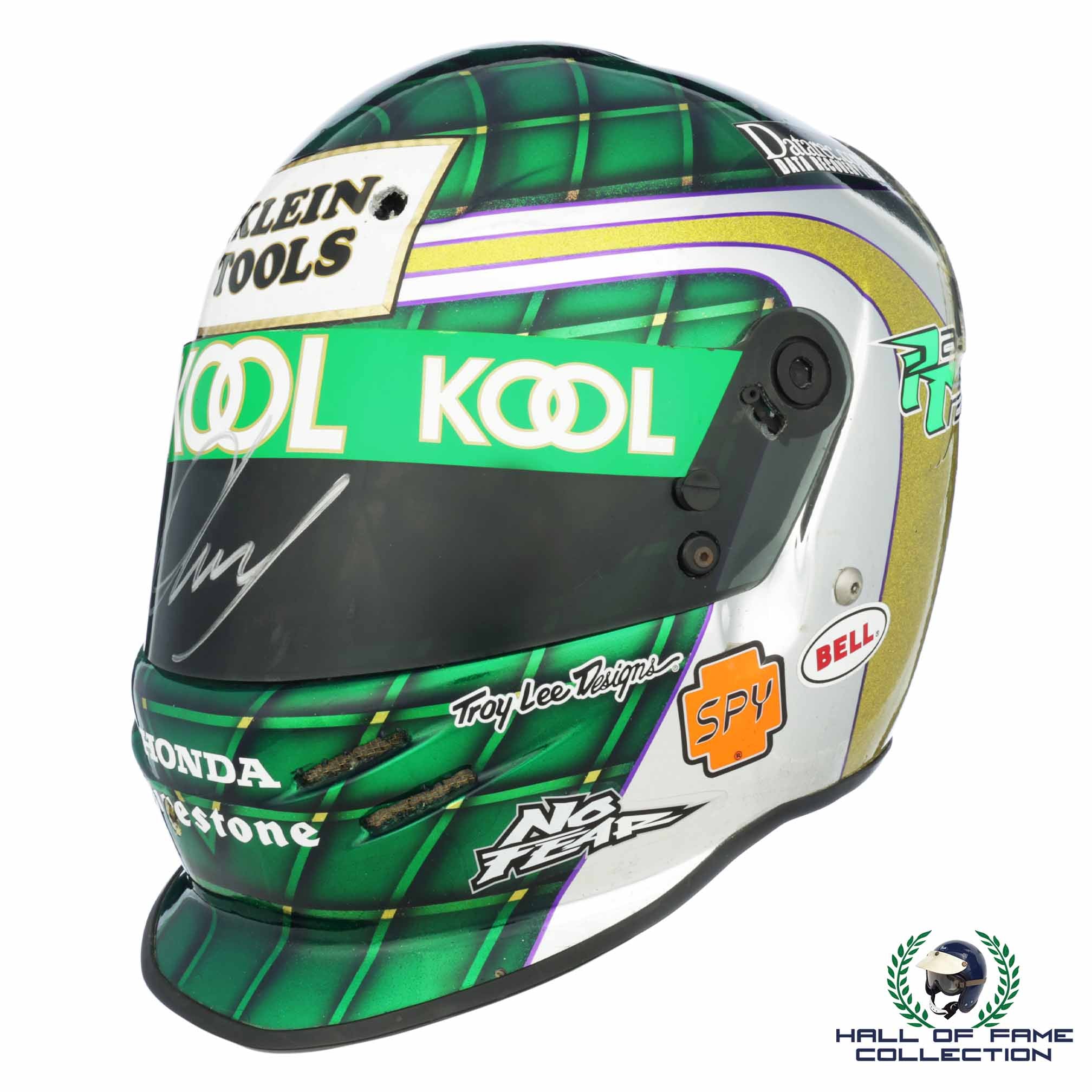 1998 Paul Tracy Signed Race Used Team Kool Green IndyCar Helmet