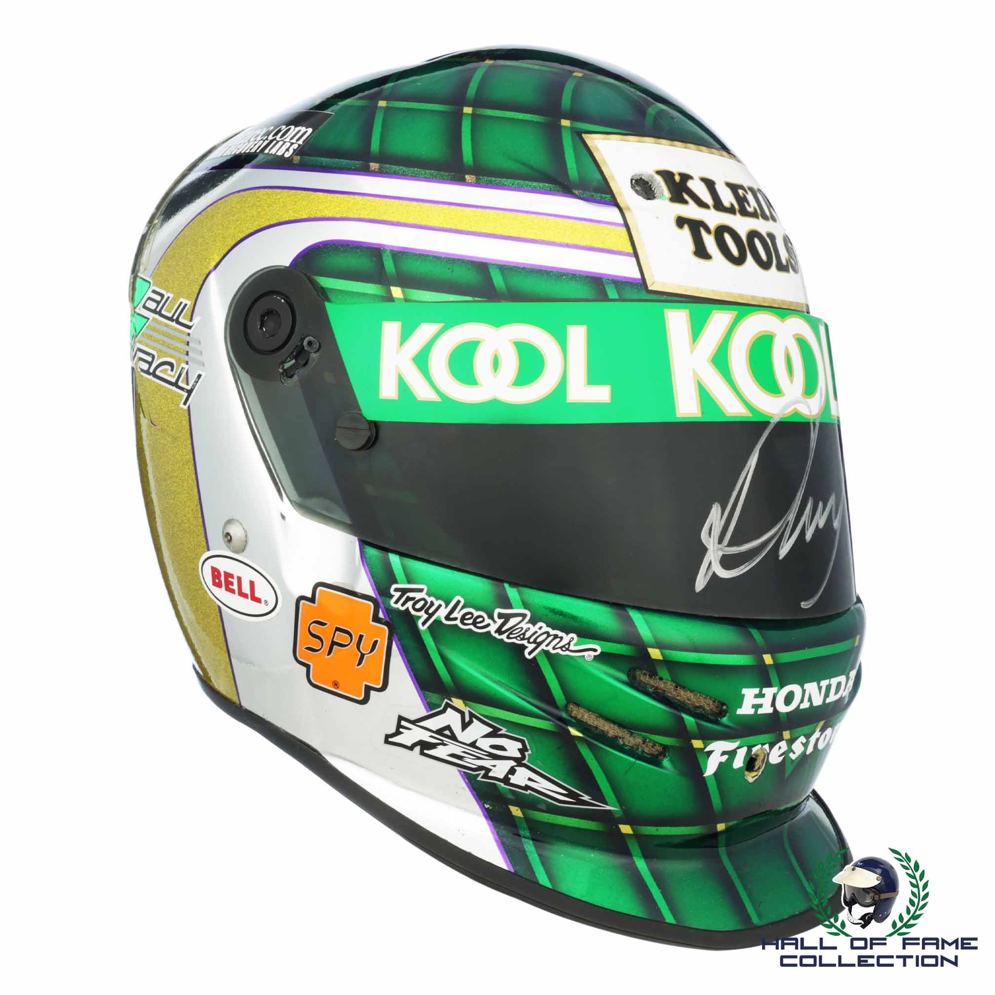 1998 Paul Tracy Signed Race Used Team Kool Green IndyCar Helmet