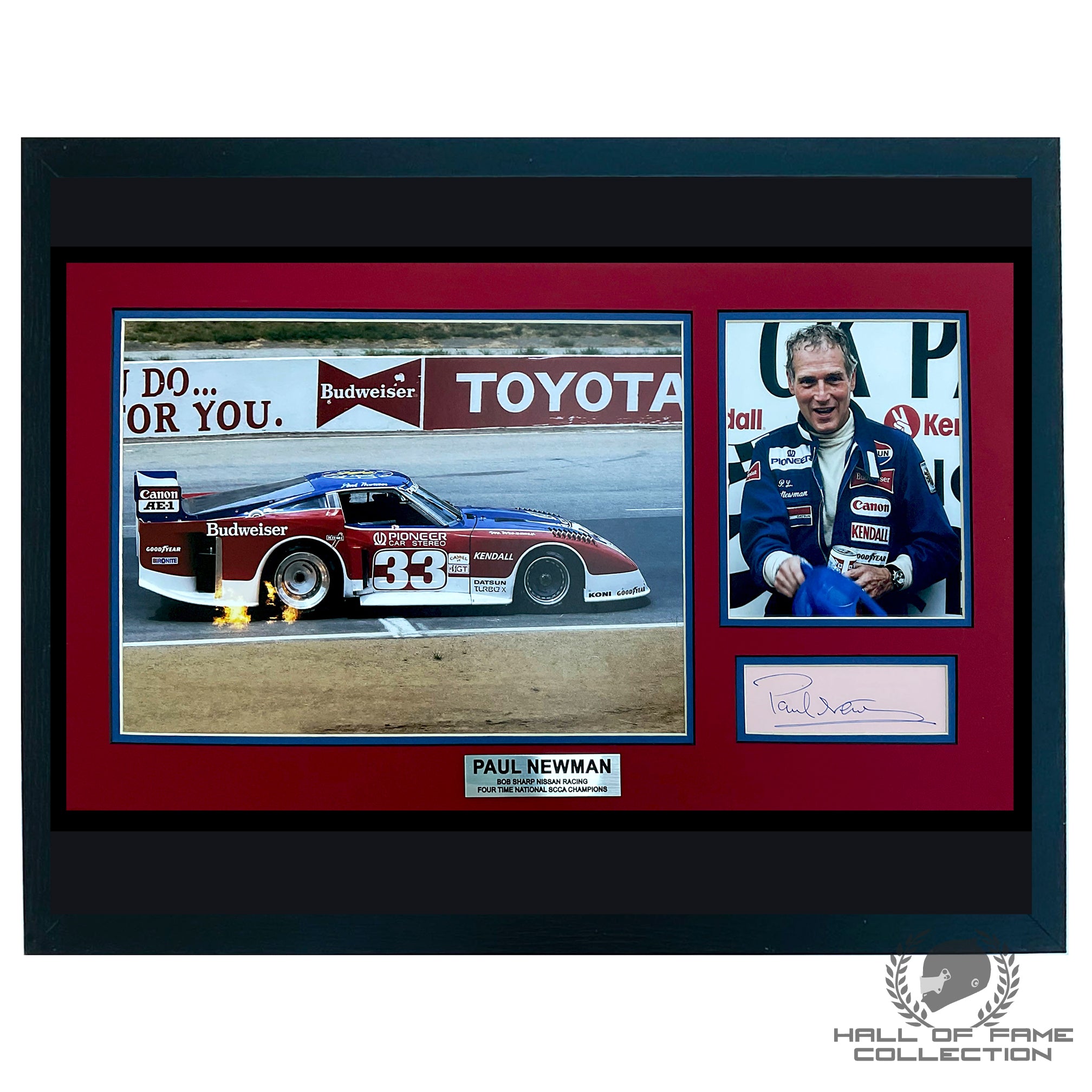 Paul Newman Signed Nissan Racing National SCCA Framed Photo