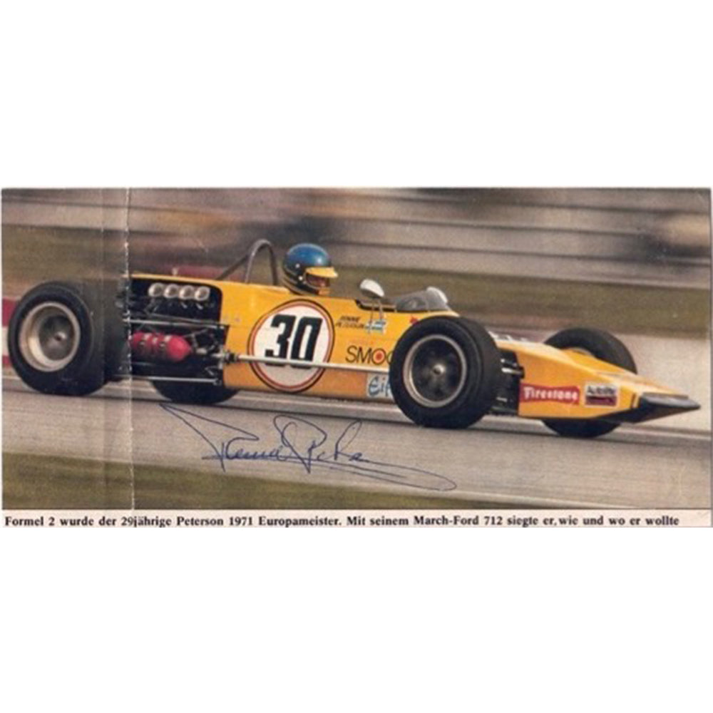 1971 Ronnie Peterson Rare Signed 7 x 3.5 F2 Magazine Image