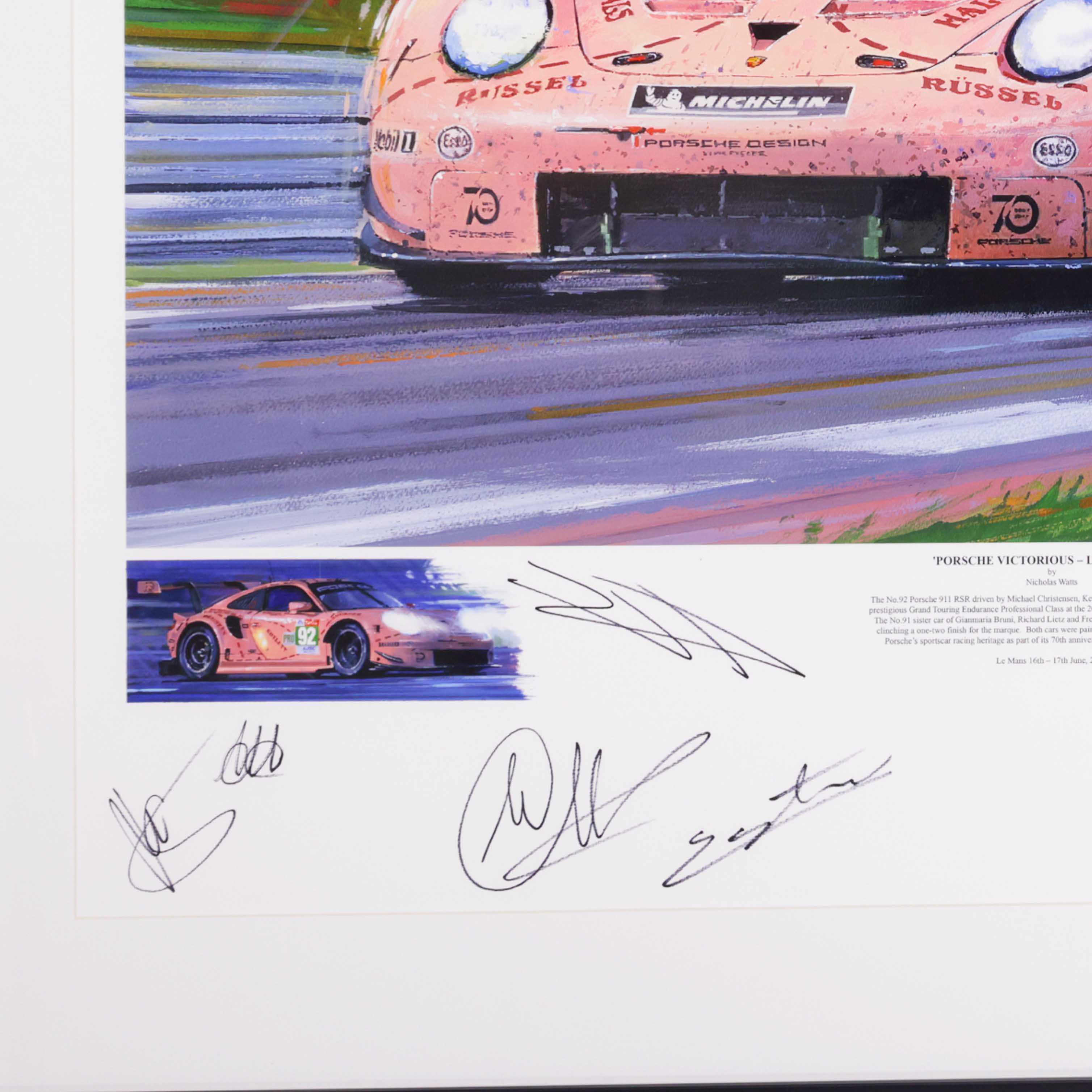 Porsche Victorious – LeMans 2018 “The Pink Pig” with 9 Autographs Framed Print