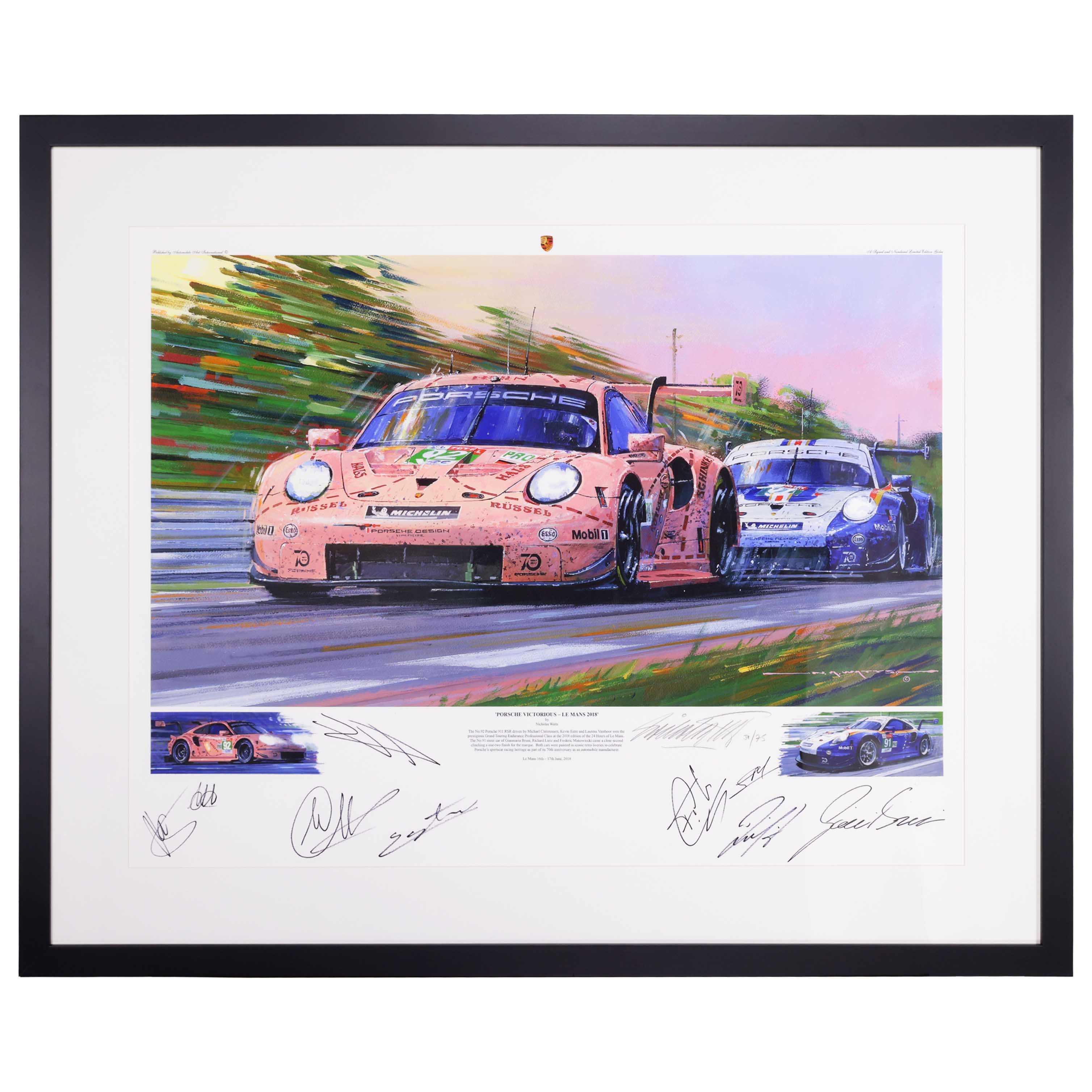 Porsche Victorious – LeMans 2018 “The Pink Pig” with 9 Autographs Framed Print