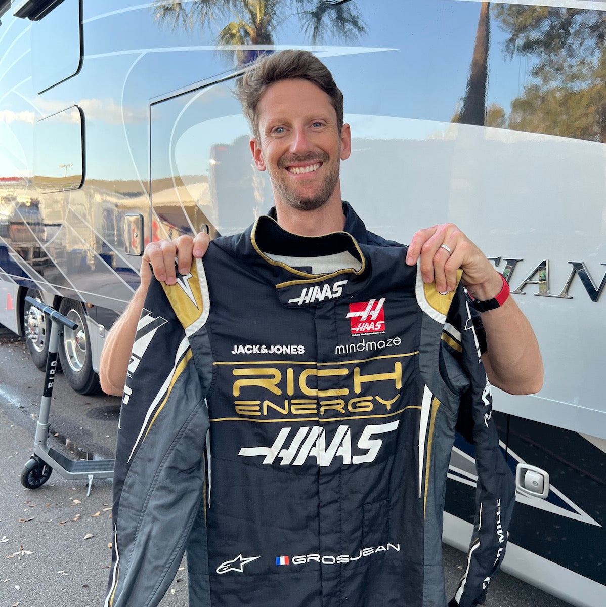 2019 Romain Grosjean Signed Race Used Haas F1 Suit