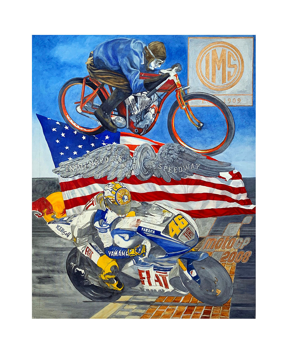 2008 Valentino Rossi/Nicky Hayden Inaugural Indianapolis Motor Speedway MotoGP Ron Burton Original Artwork