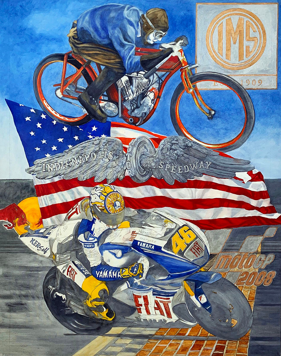 2008 Valentino Rossi/Nicky Hayden Inaugural Indianapolis Motor Speedway MotoGP Ron Burton Original Artwork