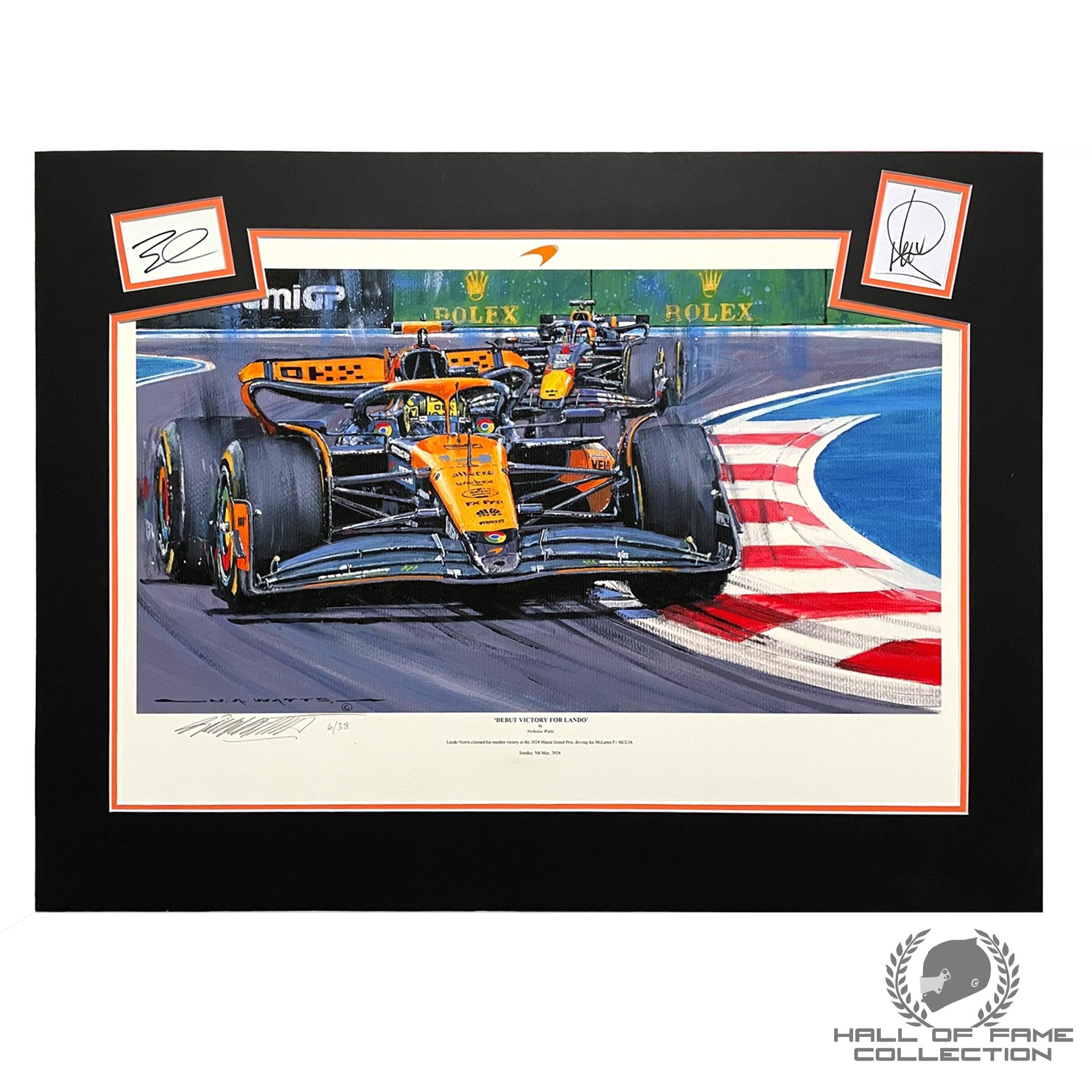 アメリカ　フロリダ　サウンドアート 2024 Lando Norris & Zak Brown Multi-Autographed Debut Win Print