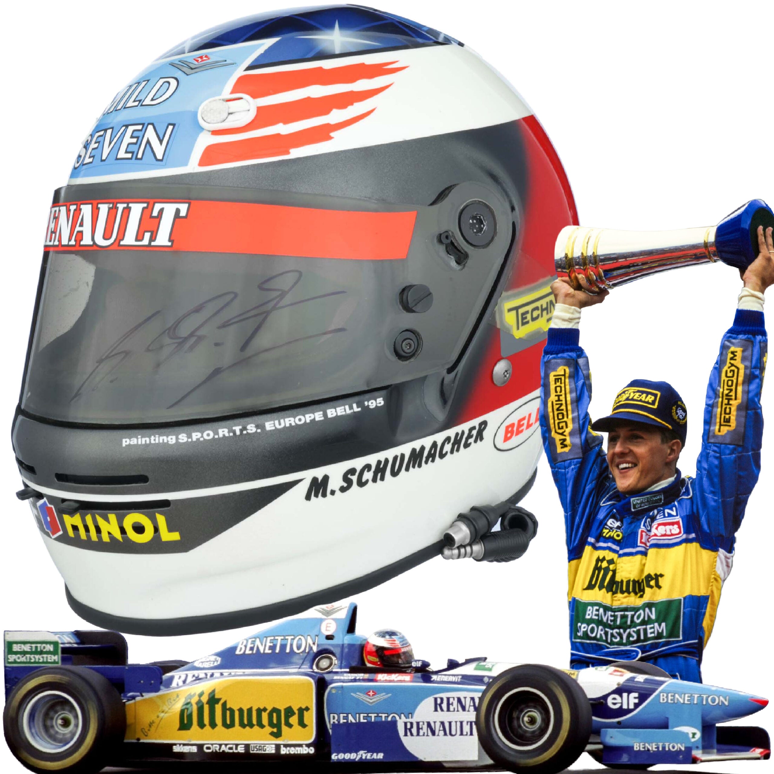 1995 Michael Schumacher Signed British GP Used Benetton Renault "Second World Championship" F1 Helmet