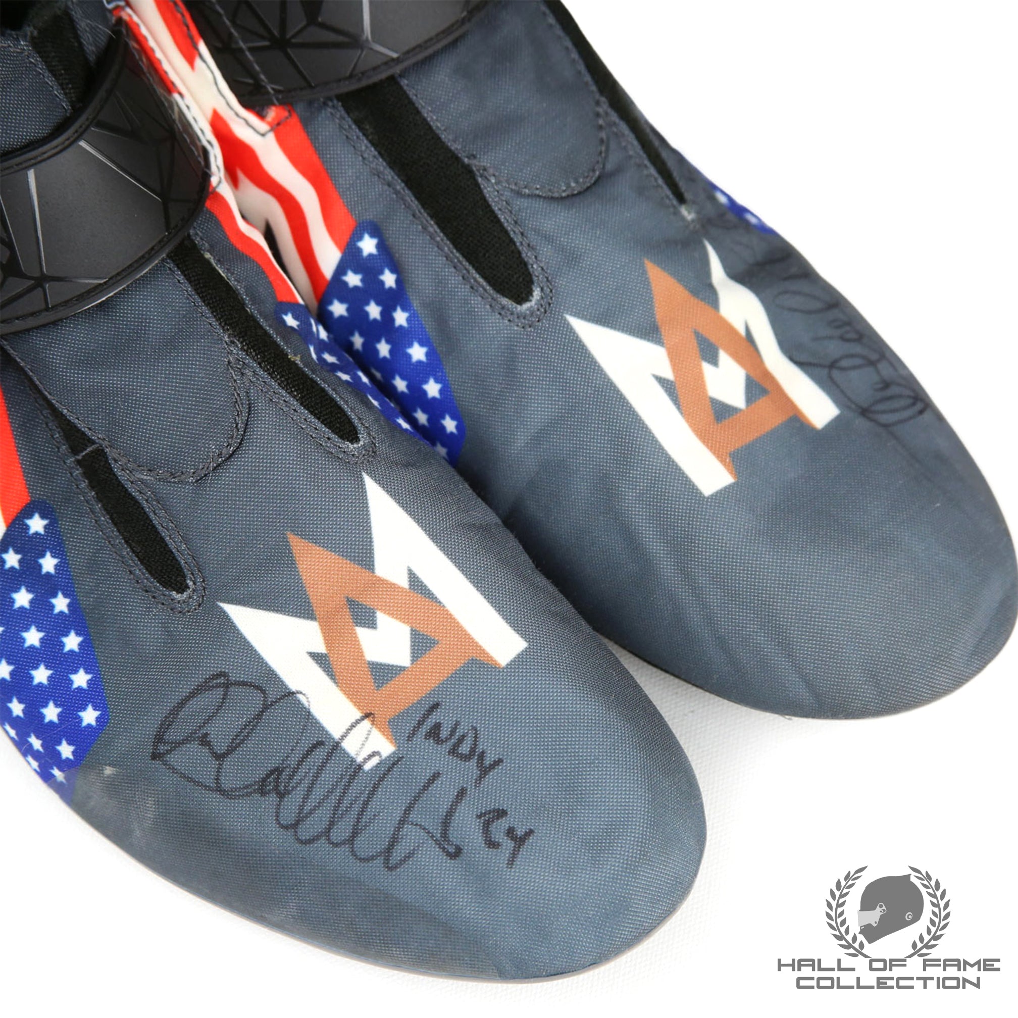 2024 Marco Andretti Signed Indy 500 Race Used Andretti Herta IndyCar Boots