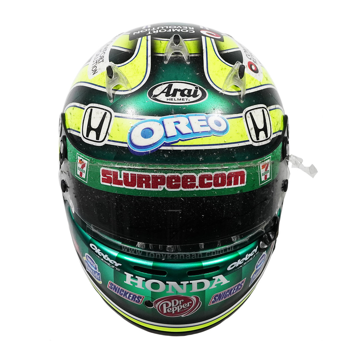 2010 Tony Kanaan Signed Race Used Andretti Green Racing IndyCar Helmet