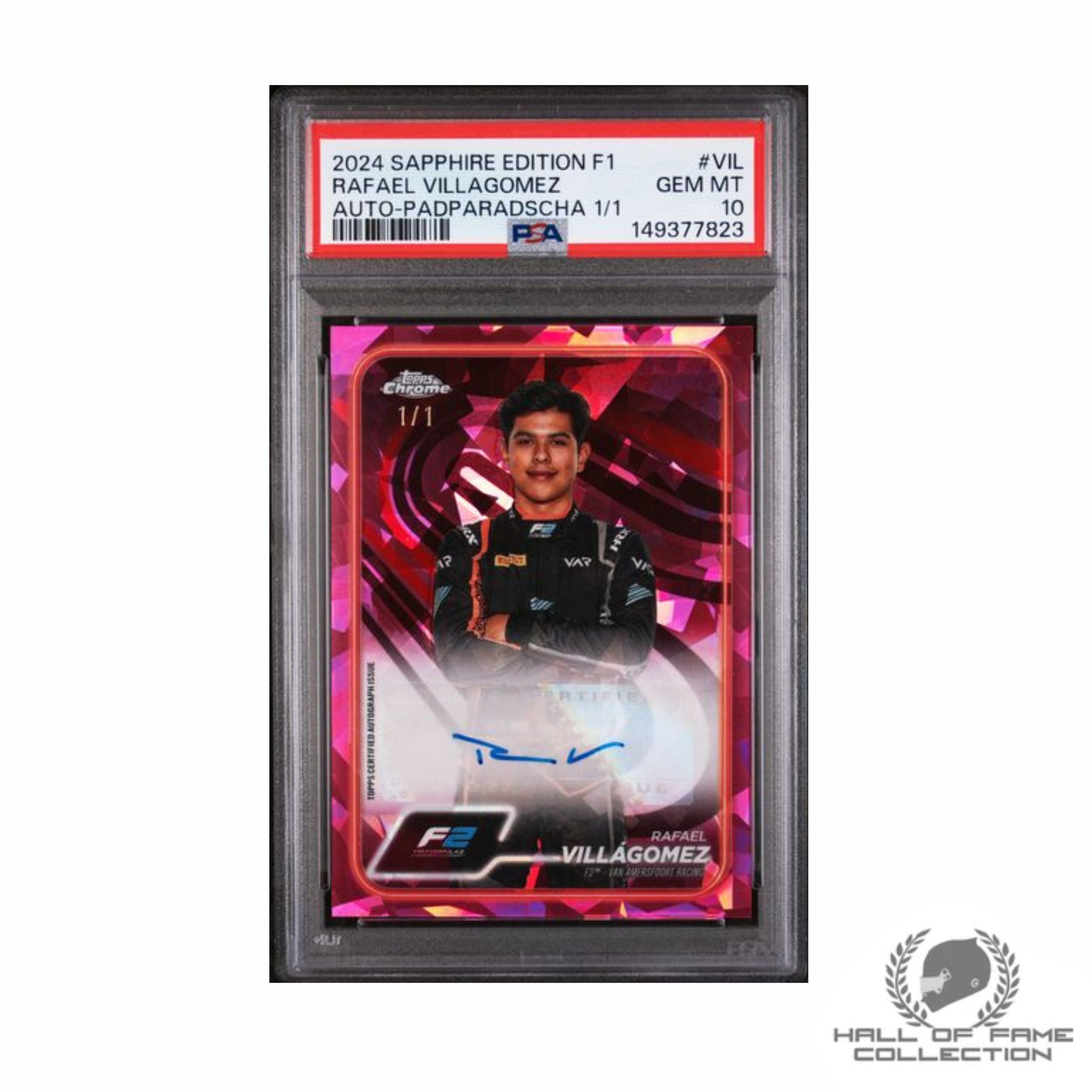 2024 TOPPS CHROME FORMULA 1 SAPPHIRE EDITION AUTOGRAPH RAFAEL VILLAGOMEZ AUTO-PADPARADSCHA 1/1 PSA 10