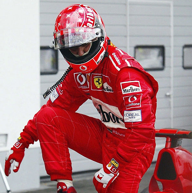 2002 Michael Schumacher, Hungarian G.P. race used Ferrari World Championship helmet.