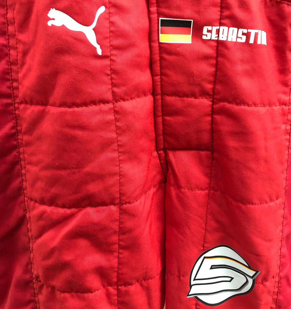 2019 Sebastian Vettel Signed Race Used '90 Years' Scuderia Ferrari F1 Suit