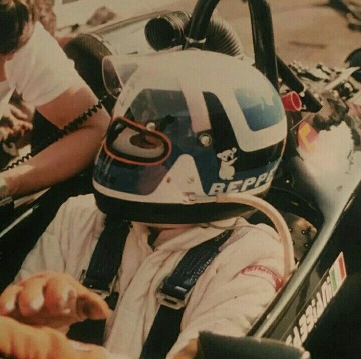 1980s Beppe Gabbiani Signed Race Used MM Mampe Team F2 Bell Dual Eye Port Helmet