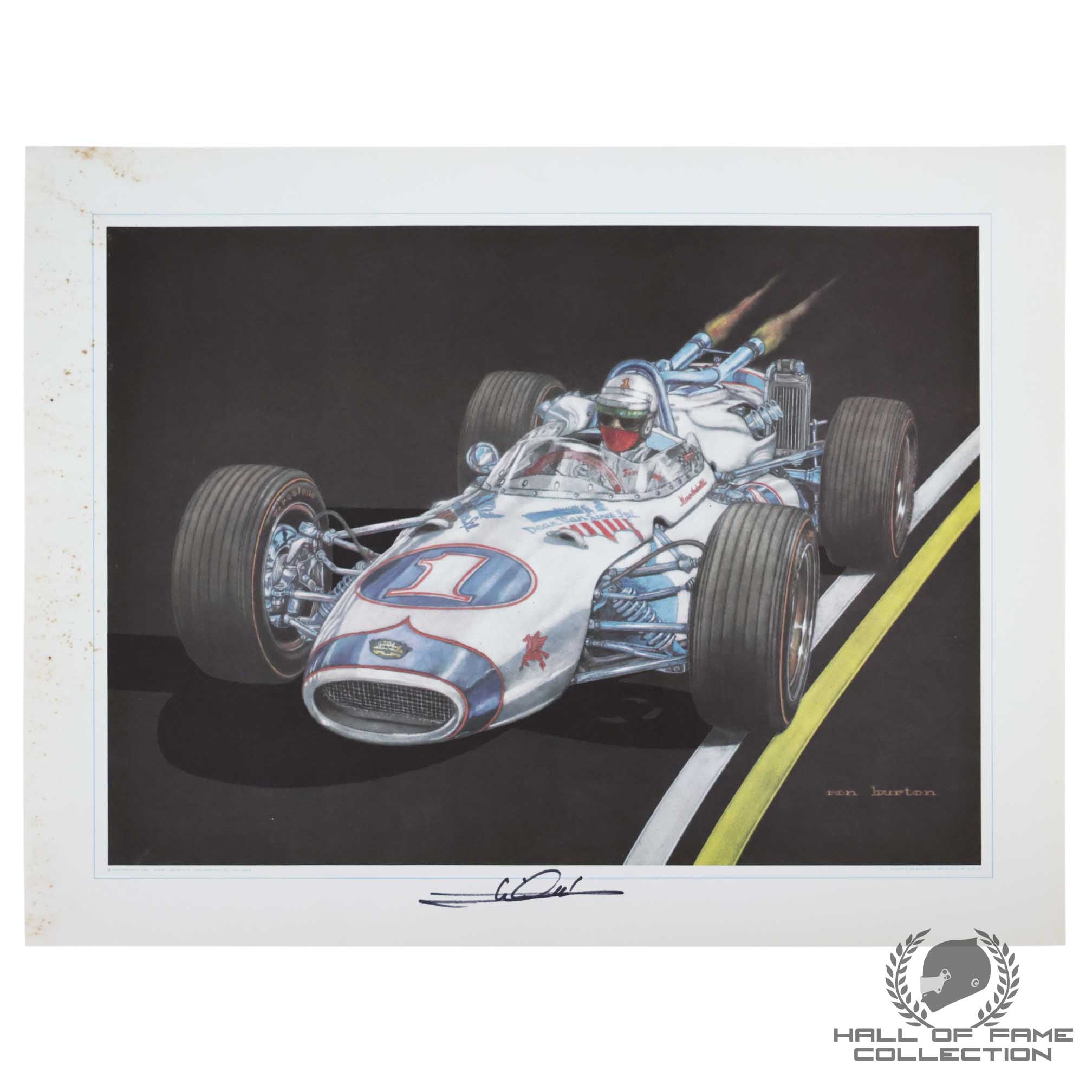 1966 Mario Andretti Signed Dean Van Lines Spc. Indy 500 Ron Burton 11x14" Print